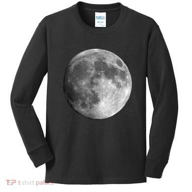 Full Moon Luna Astronomy Space Galaxy Stars Kids Long Sleeve Shirt