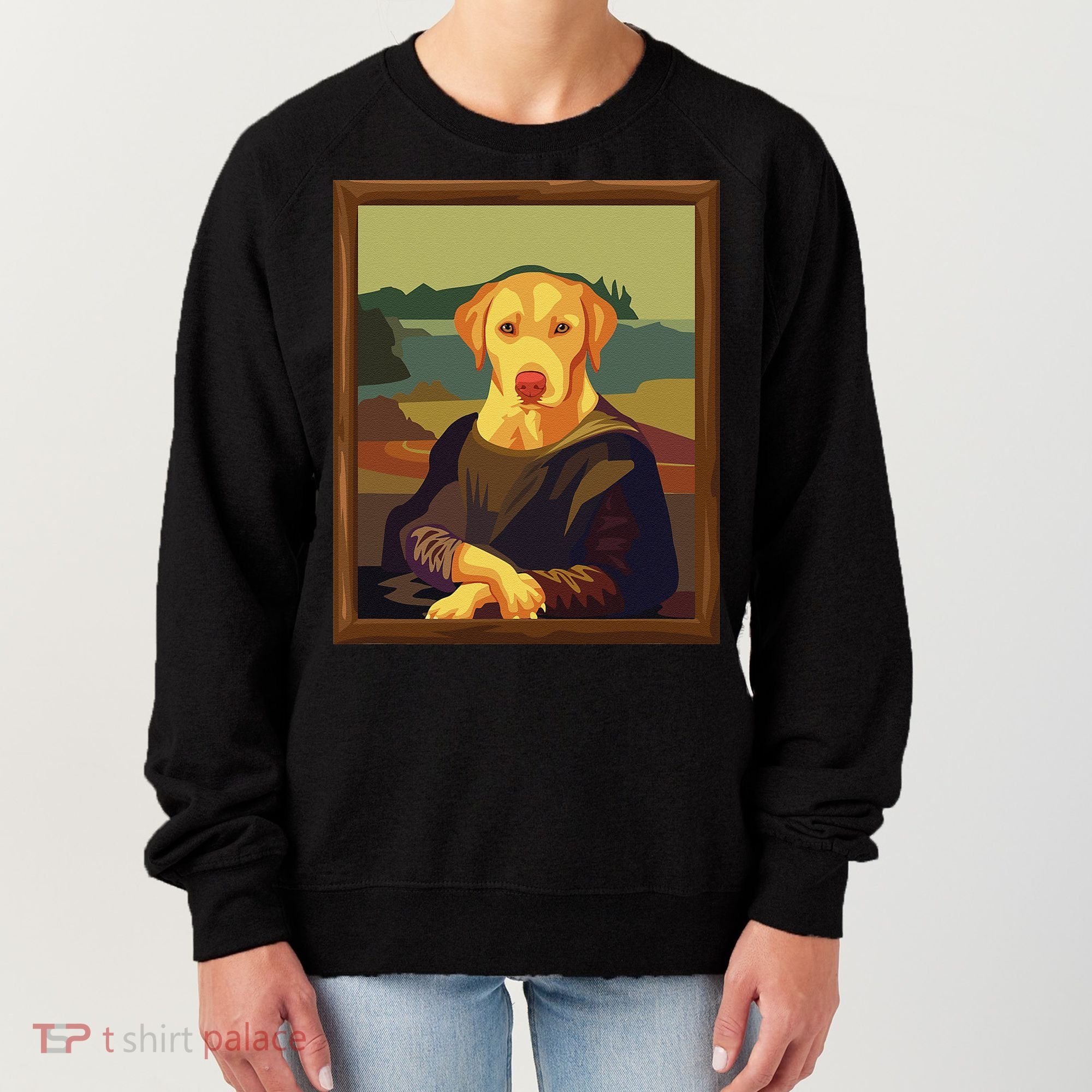 Funny Mona Lisa Yellow Lab Dog Art Parody Women's Sweatshirt