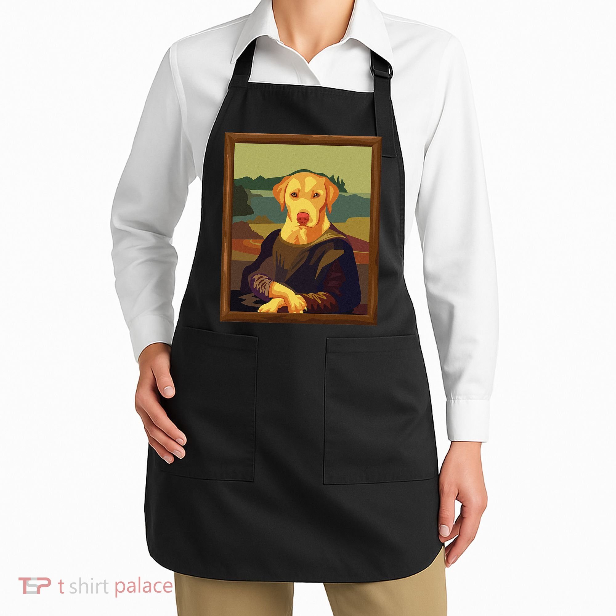 Funny Mona Lisa Yellow Lab Dog Art Parody Apron