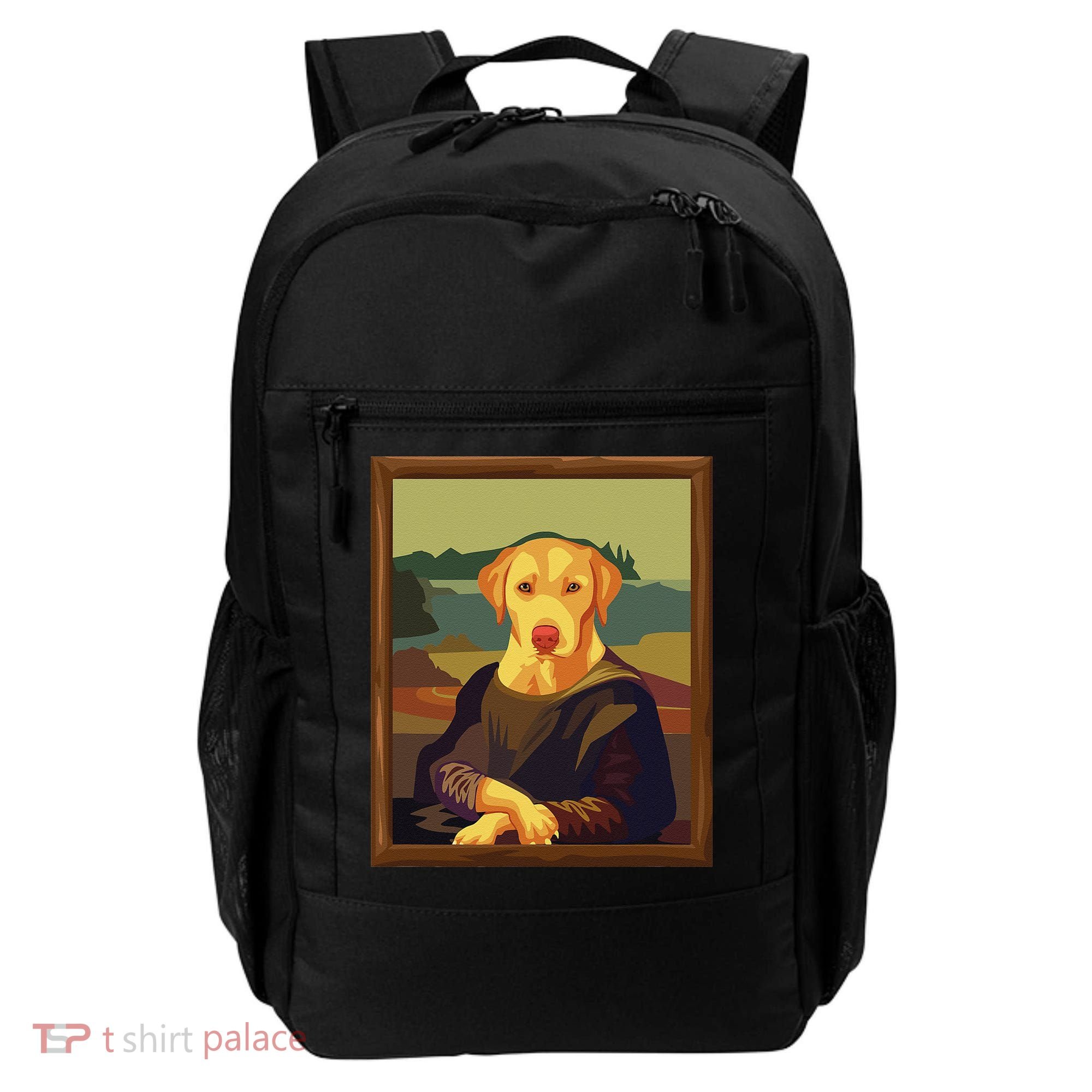 Funny Mona Lisa Yellow Lab Dog Art Parody Backpack