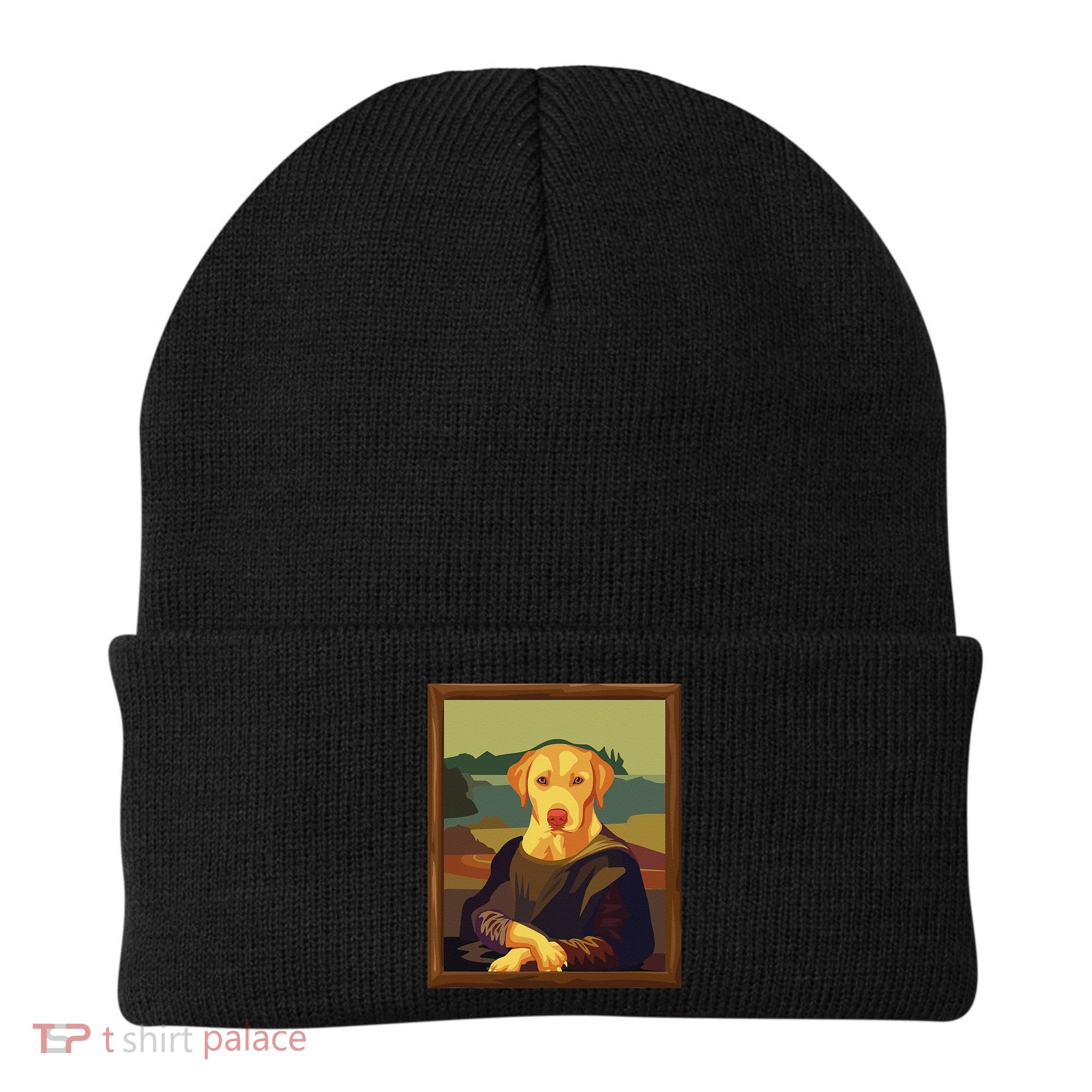 Funny Mona Lisa Yellow Lab Dog Art Parody Beanie