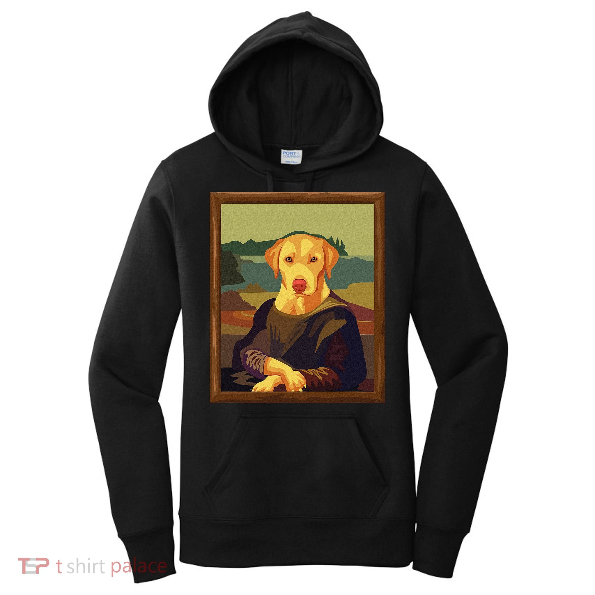 Funny Mona Lisa Yellow Lab Dog Art Parody Women's Hoodie