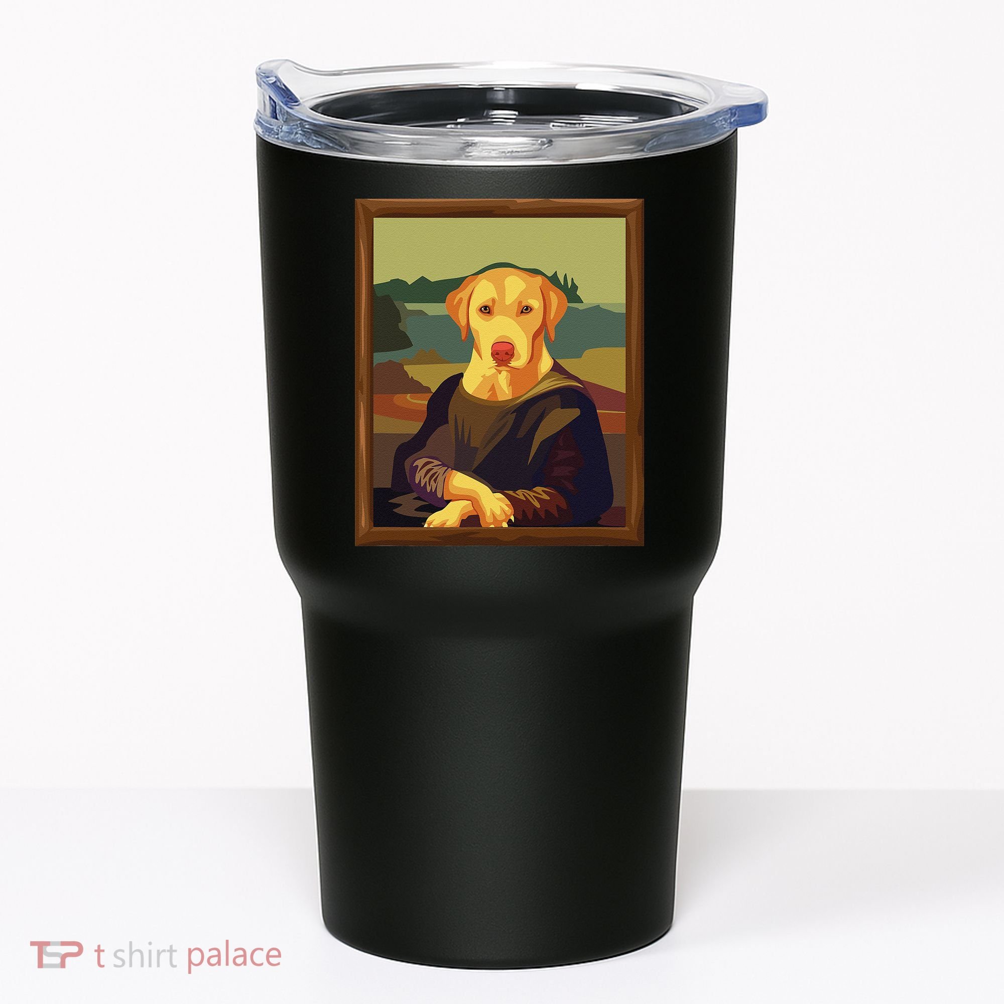 Funny Mona Lisa Yellow Lab Dog Art Parody Tumbler