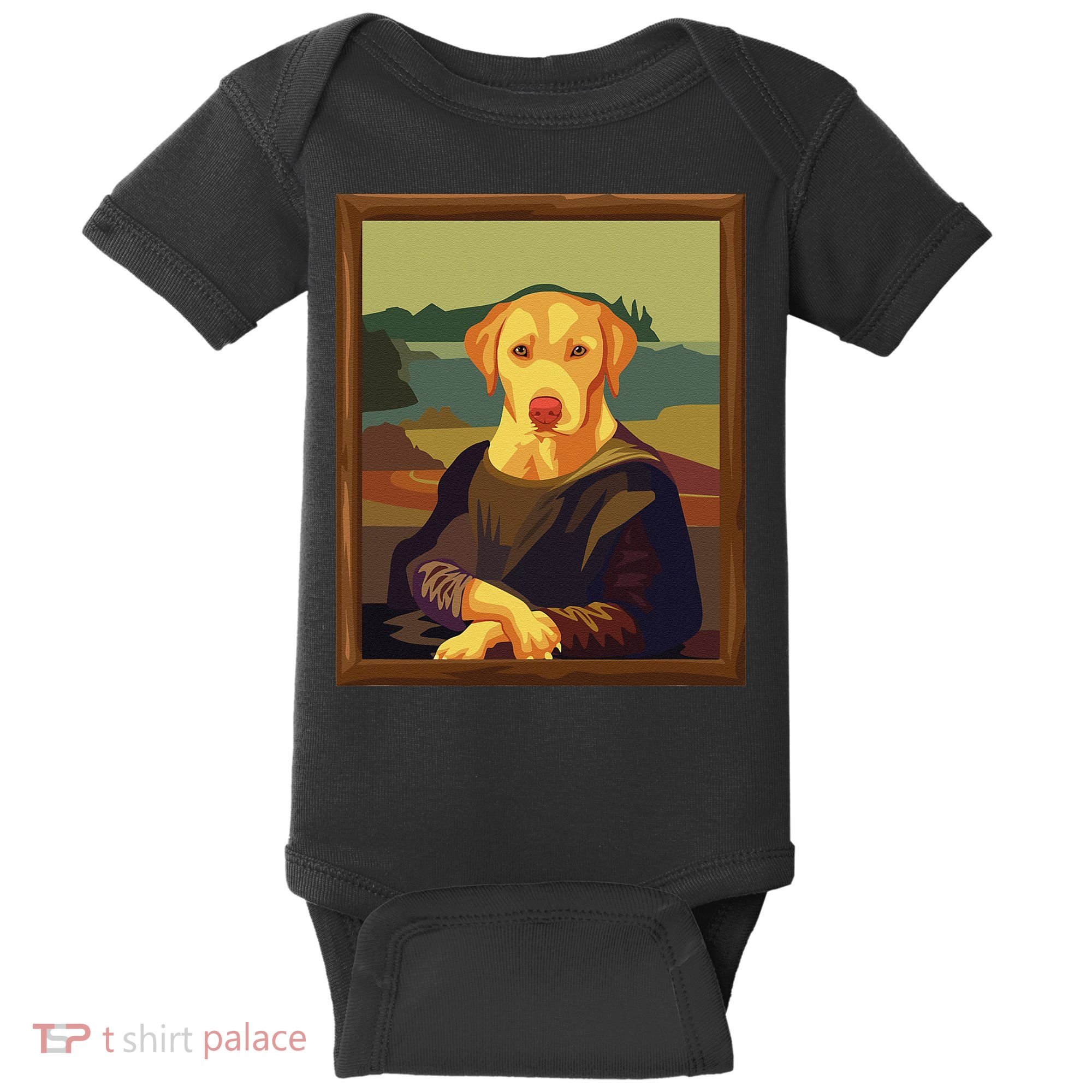 Funny Mona Lisa Yellow Lab Dog Art Parody Baby Bodysuit