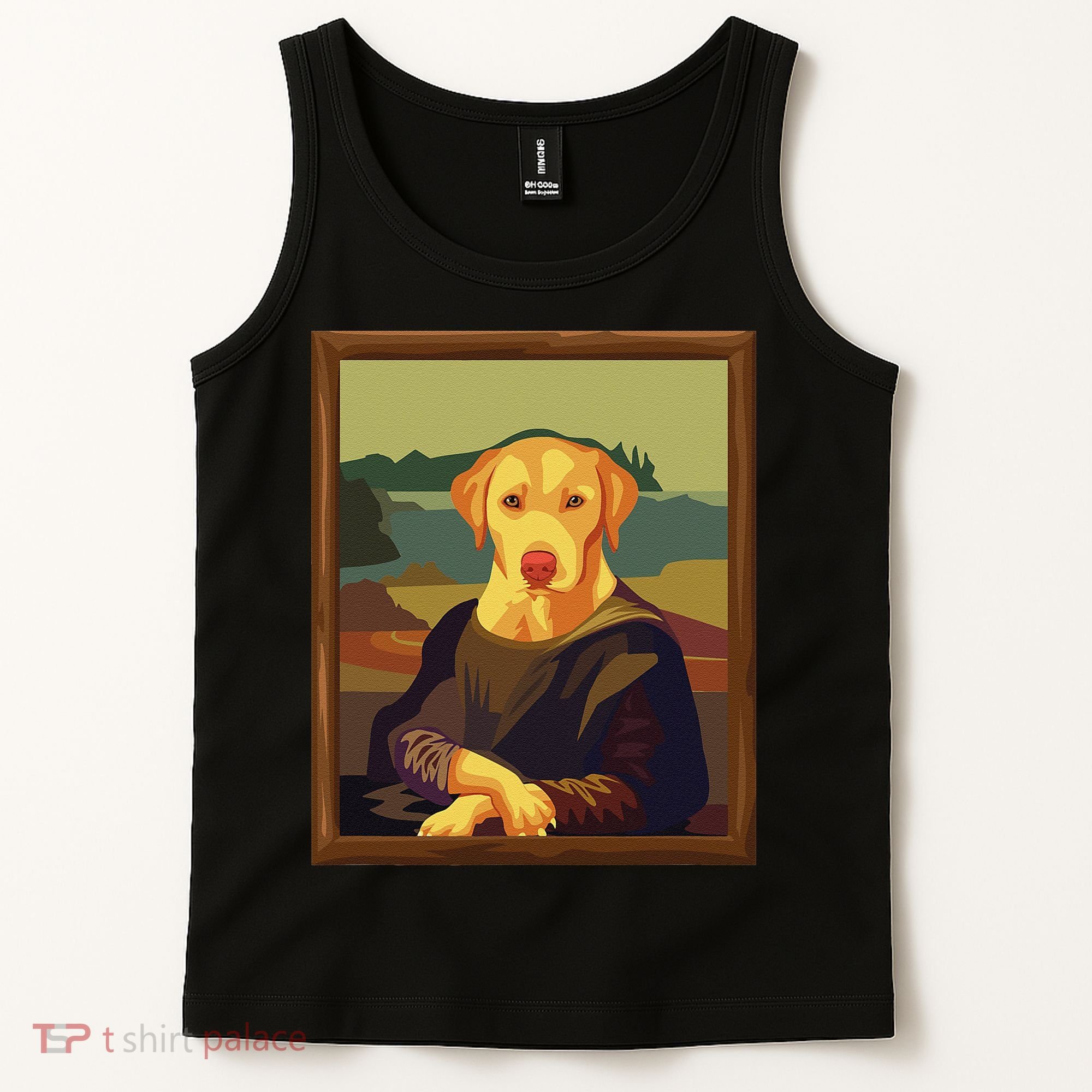 Funny Mona Lisa Yellow Lab Dog Art Parody Tank Top