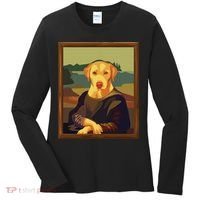 Funny Mona Lisa Yellow Lab Dog Art Parody Women's Long Sleeve Shirt thumb 0