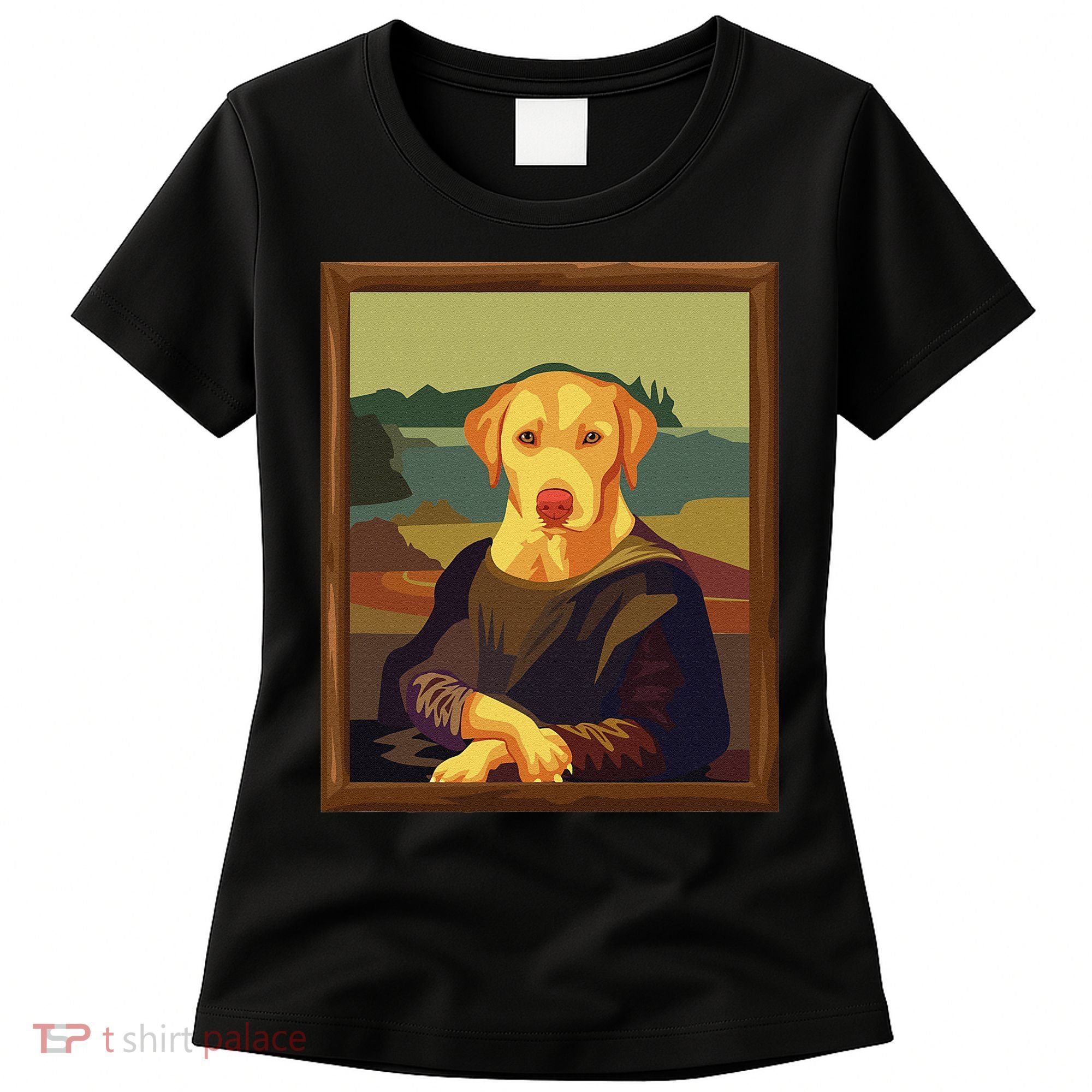 Funny Mona Lisa Yellow Lab Dog Art Parody Women's T-Shirt