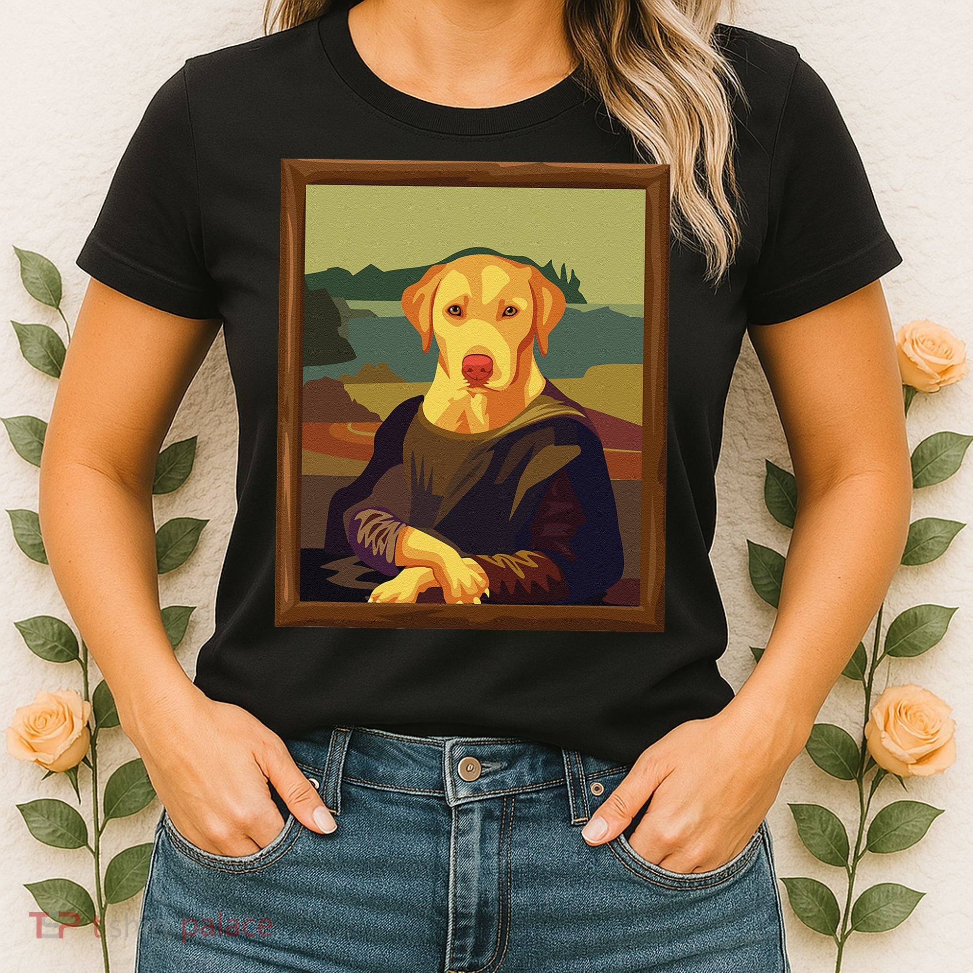 Funny Mona Lisa Yellow Lab Dog Art Parody Women's T-Shirt