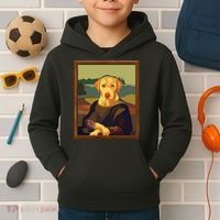 Funny Mona Lisa Yellow Lab Dog Art Parody Kids Hoodie thumb 2