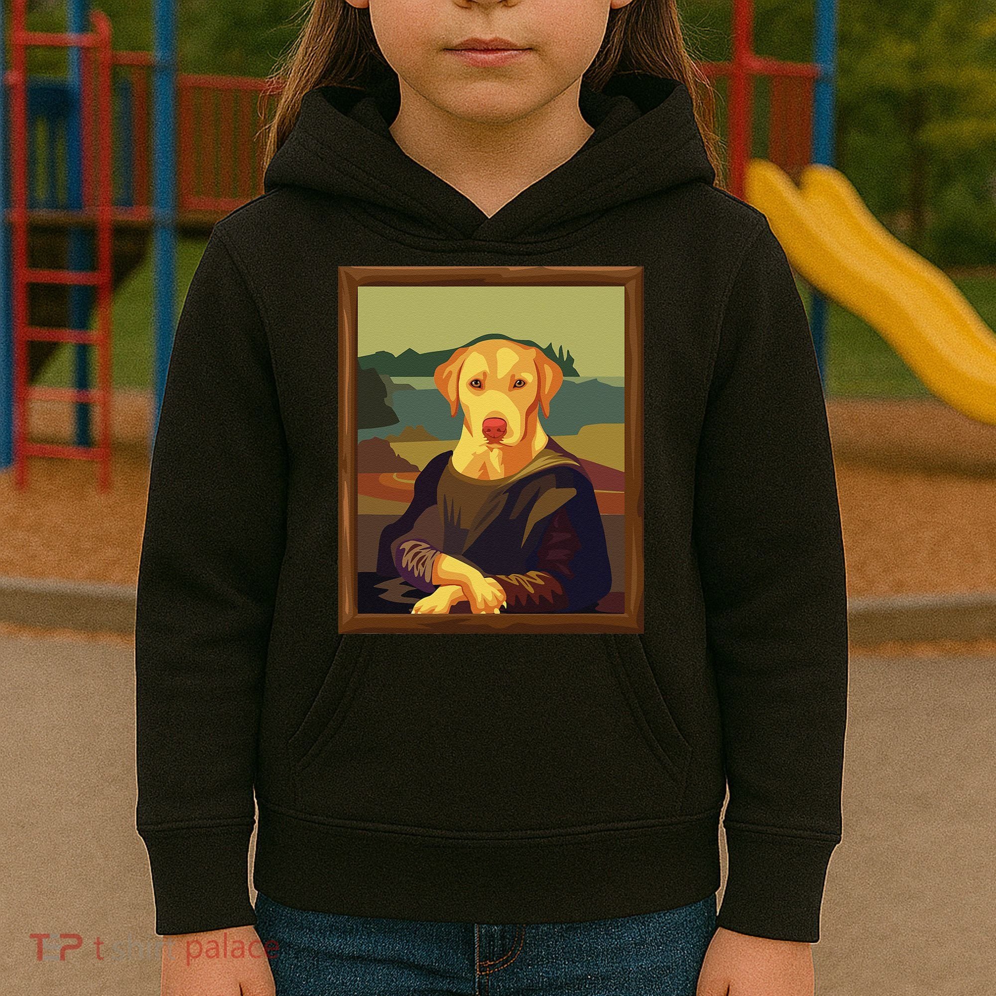 Funny Mona Lisa Yellow Lab Dog Art Parody Kids Hoodie