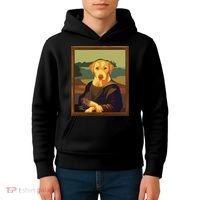 Funny Mona Lisa Yellow Lab Dog Art Parody Kids Hoodie thumb 4