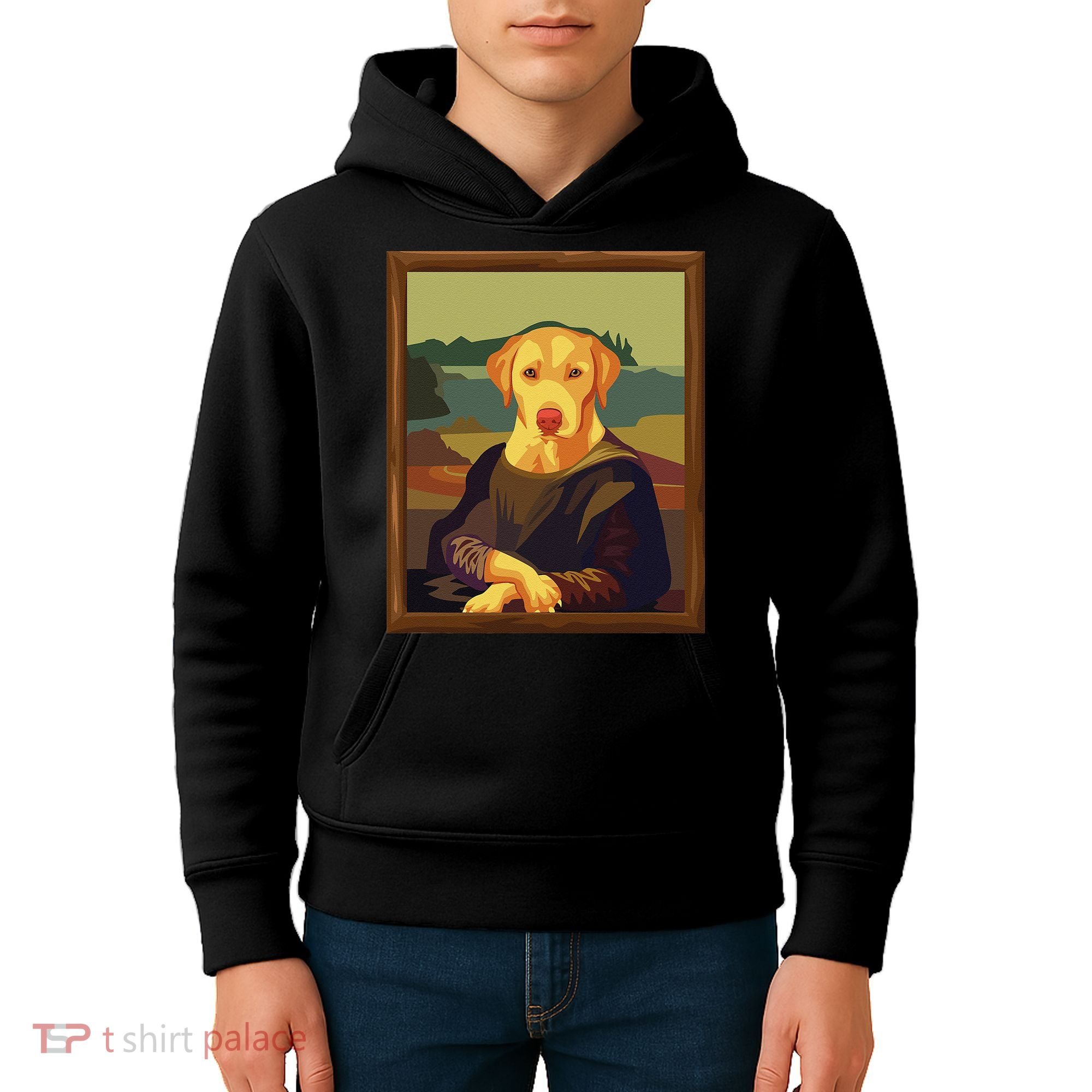 Funny Mona Lisa Yellow Lab Dog Art Parody Kids Hoodie