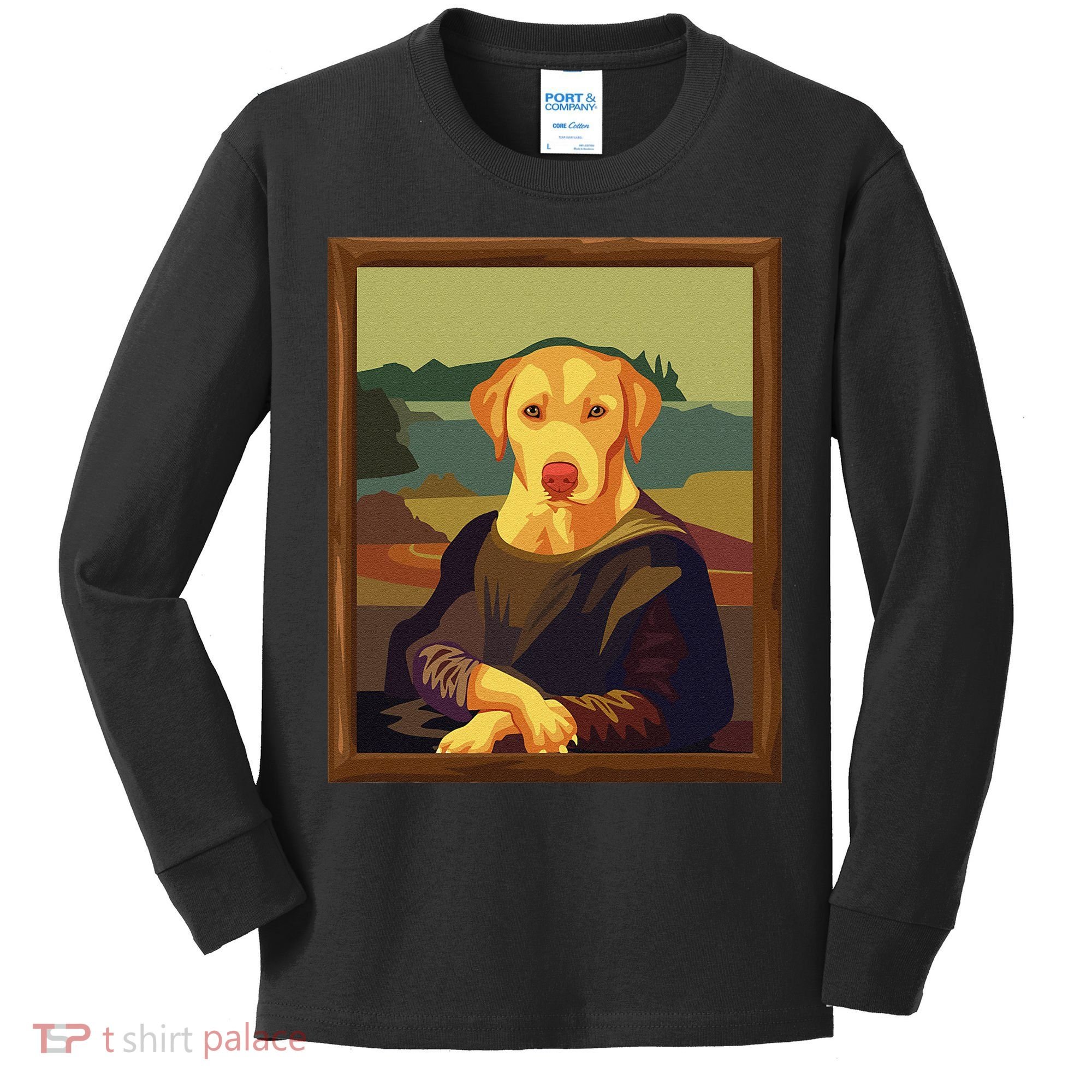 Funny Mona Lisa Yellow Lab Dog Art Parody Kids Long Sleeve Shirt
