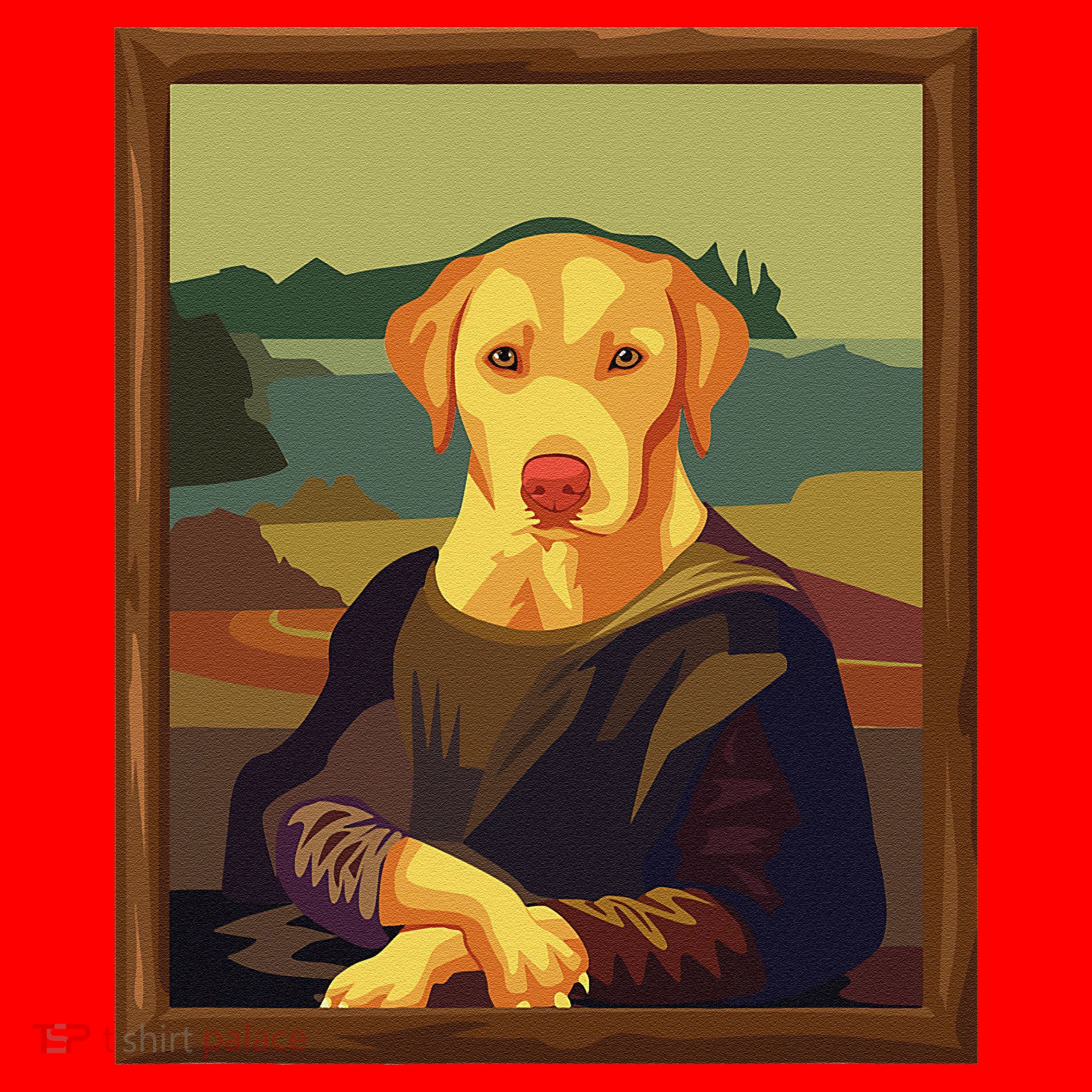 Funny Mona Lisa Yellow Lab Dog Art Parody Santa Hat