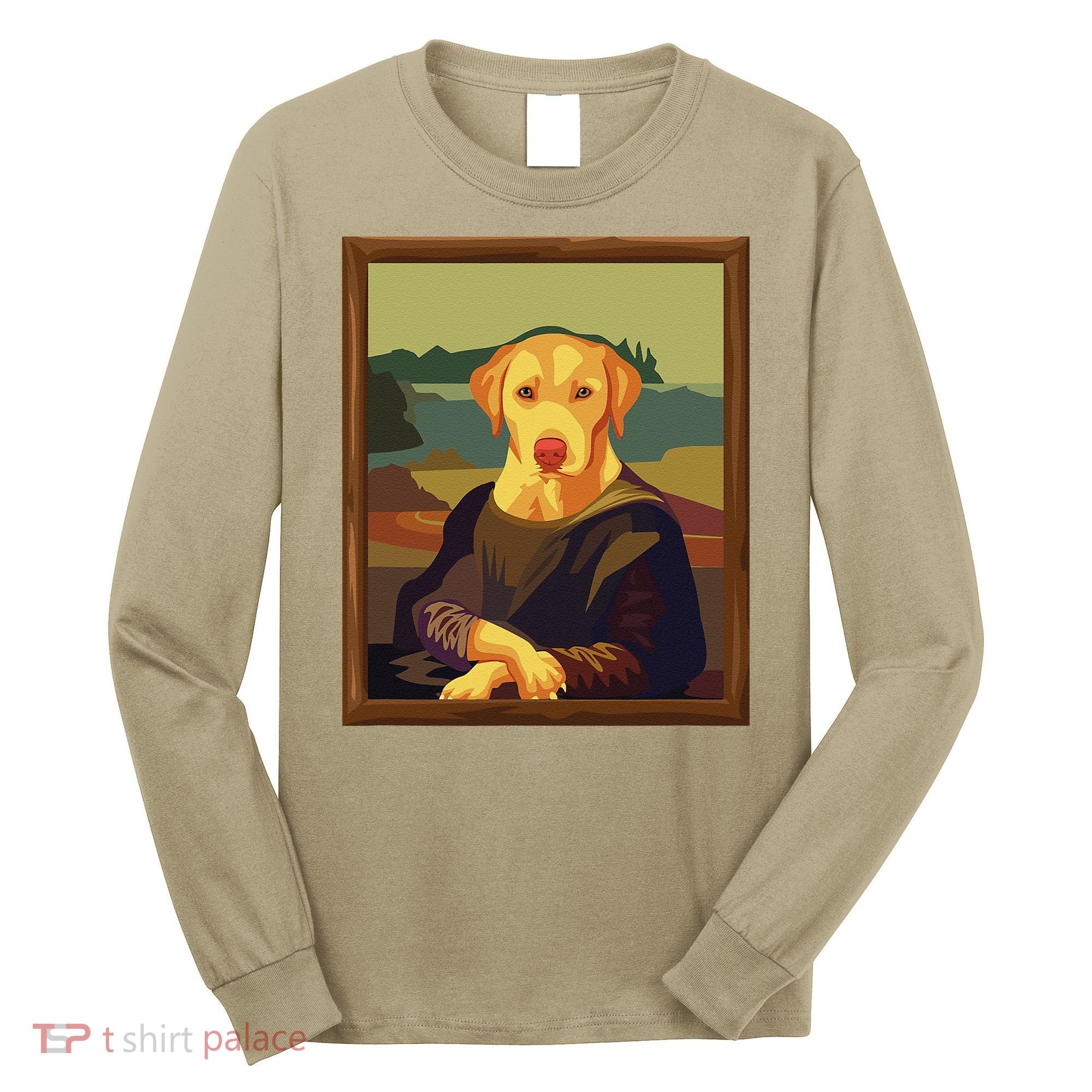 Funny Mona Lisa Yellow Lab Dog Art Parody Long Sleeve Shirt
