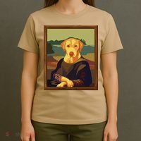 Funny Mona Lisa Yellow Lab Dog Art Parody T-Shirt thumb 4