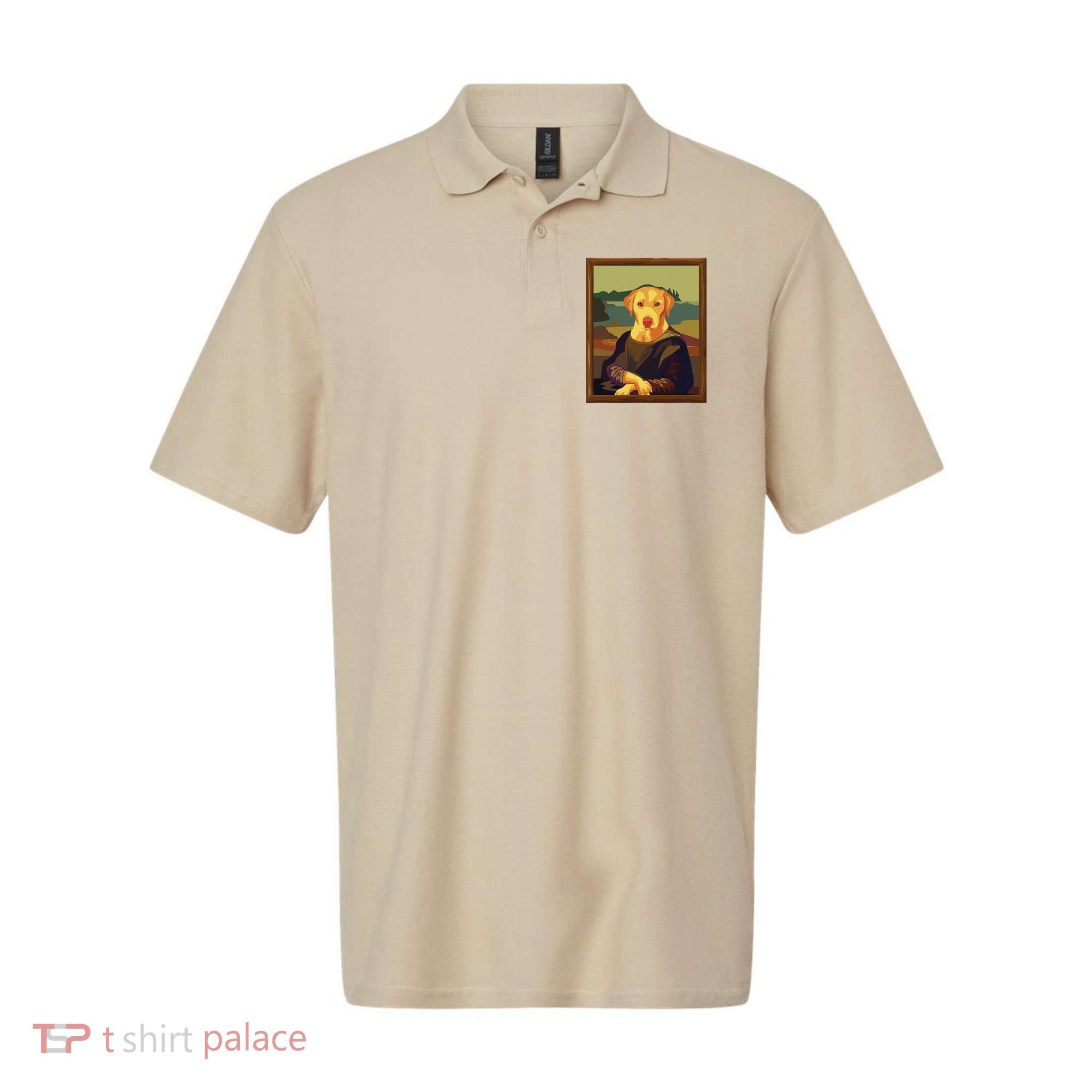 Funny Mona Lisa Yellow Lab Dog Art Parody Polo