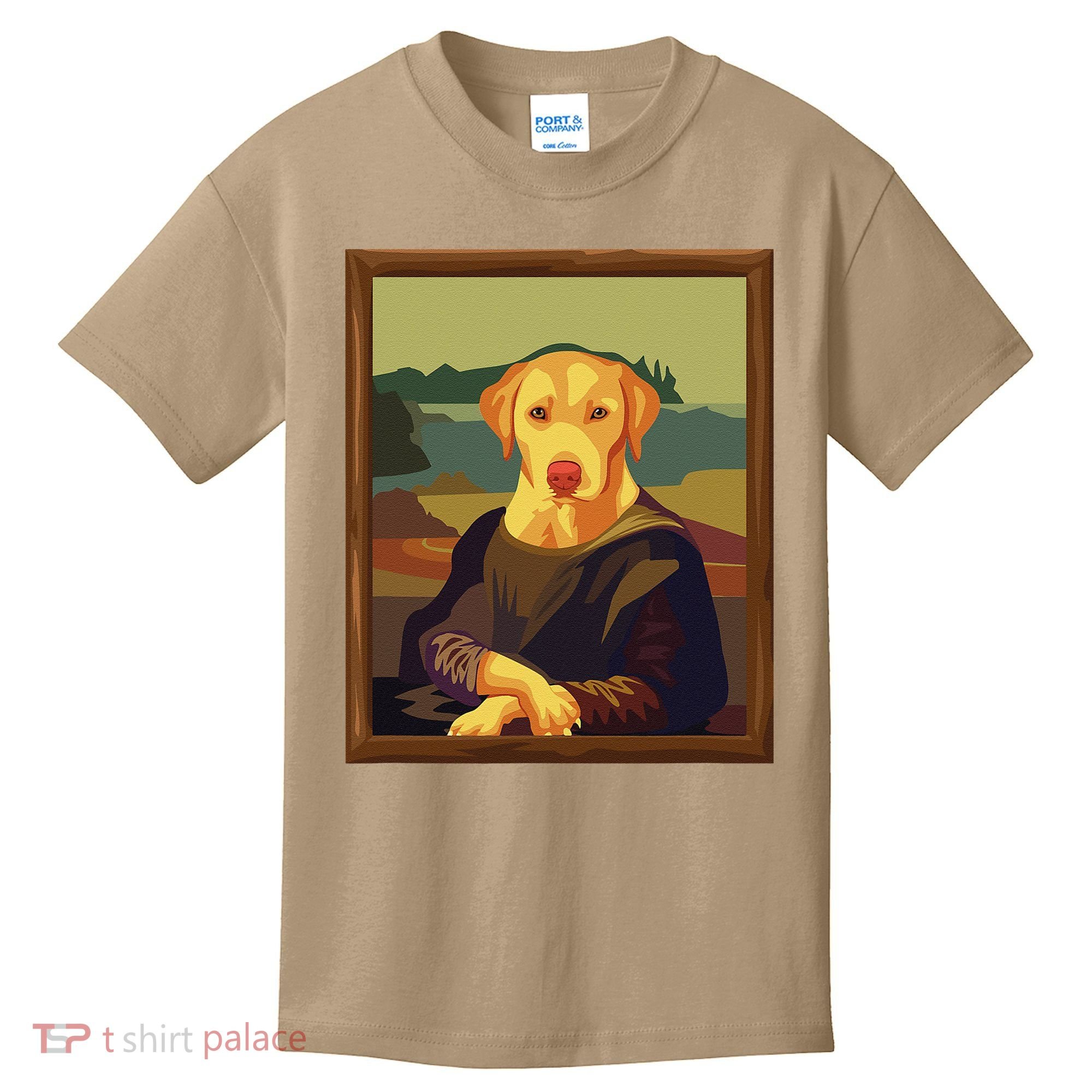 Funny Mona Lisa Yellow Lab Dog Art Parody Kids T-Shirt