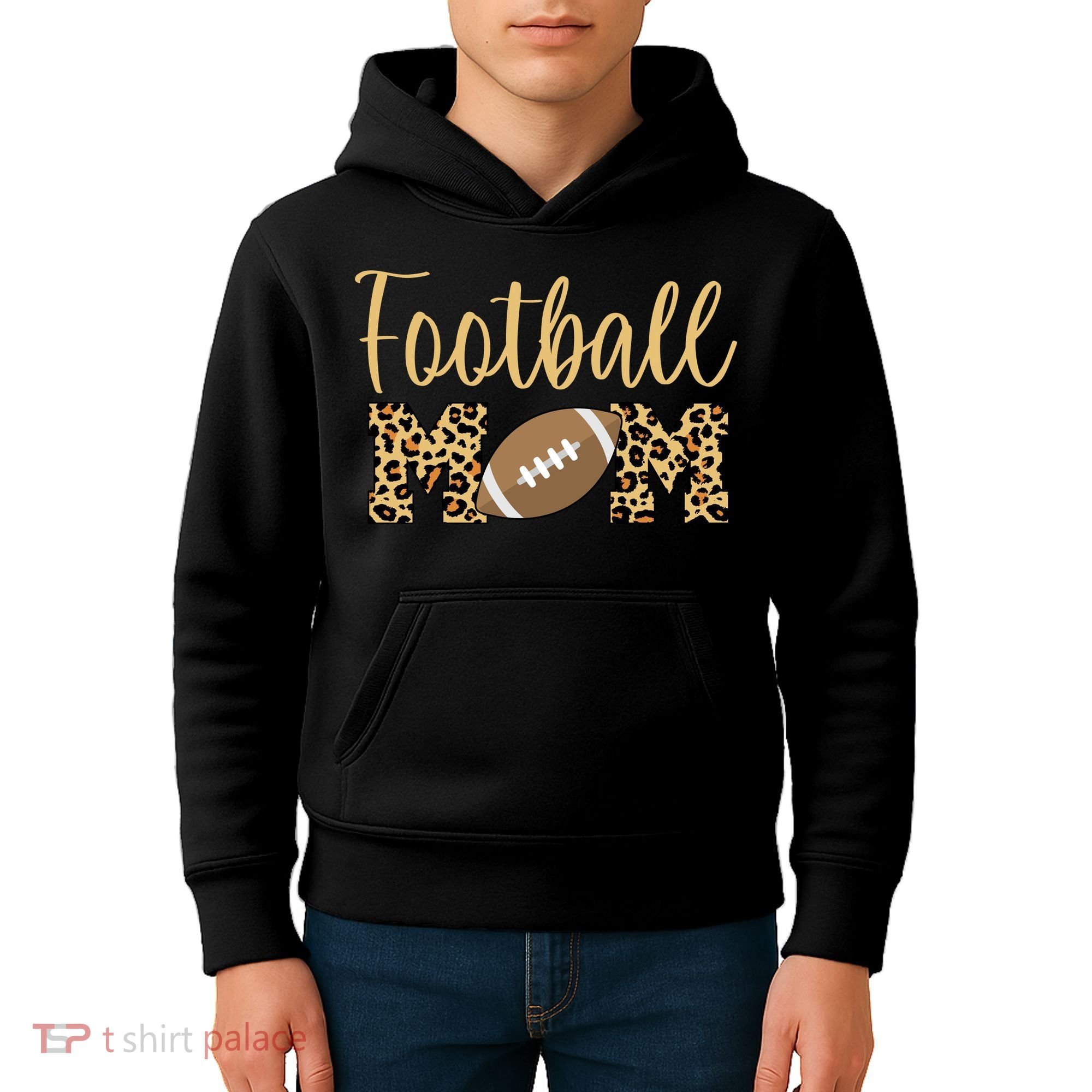 Football Mom Leopard Cute Logo Fan Kids Hoodie
