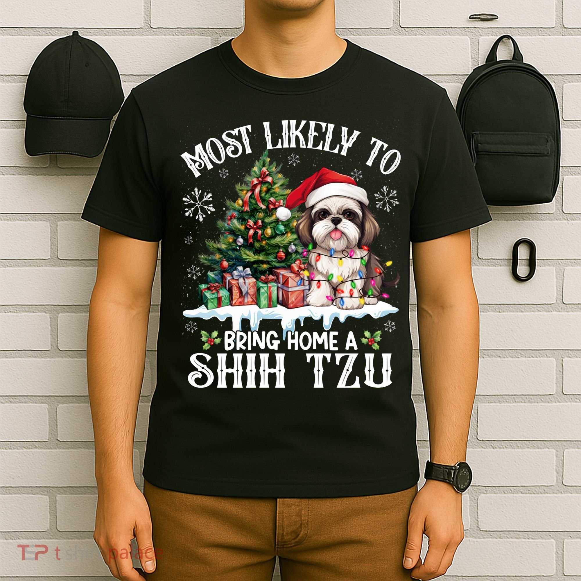 Funny Most Likely To Bring Home A Shih Tzu Dog Lover Xmas T-Shirt