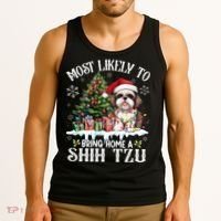 Funny Most Likely To Bring Home A Shih Tzu Dog Lover Xmas Tank Top thumb 3
