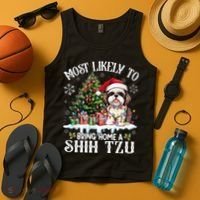 Funny Most Likely To Bring Home A Shih Tzu Dog Lover Xmas Tank Top thumb 4