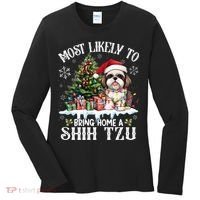 Funny Most Likely To Bring Home A Shih Tzu Dog Lover Xmas Women's Long Sleeve Shirt thumb 0