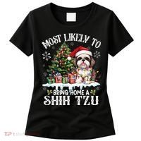 Funny Most Likely To Bring Home A Shih Tzu Dog Lover Xmas Women's T-Shirt thumb 0