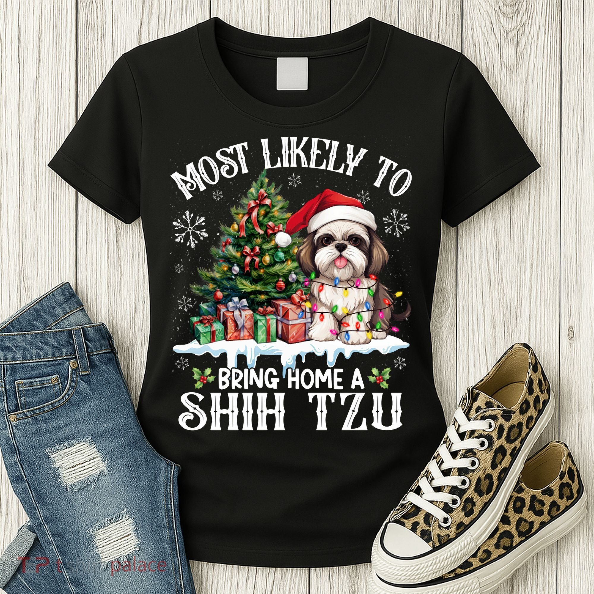 Funny Most Likely To Bring Home A Shih Tzu Dog Lover Xmas Women's T-Shirt