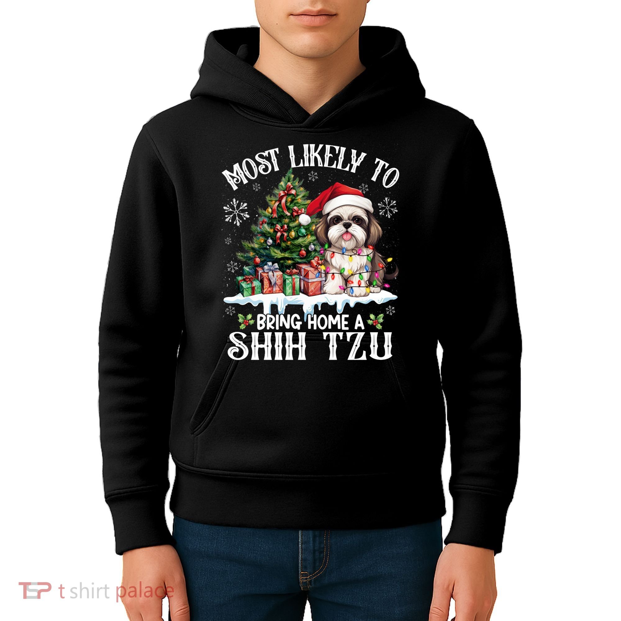 Funny Most Likely To Bring Home A Shih Tzu Dog Lover Xmas Kids Hoodie