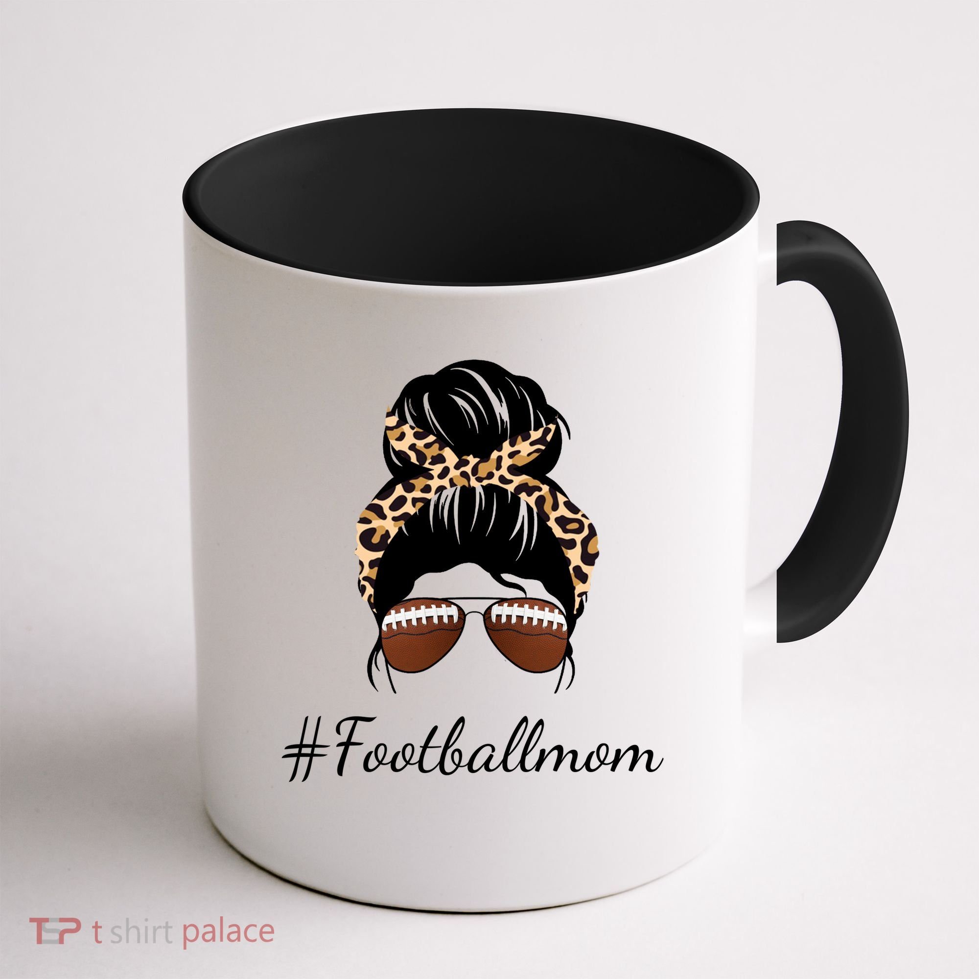 Football Mom Leopard And Messy Bun Coffee Mug
