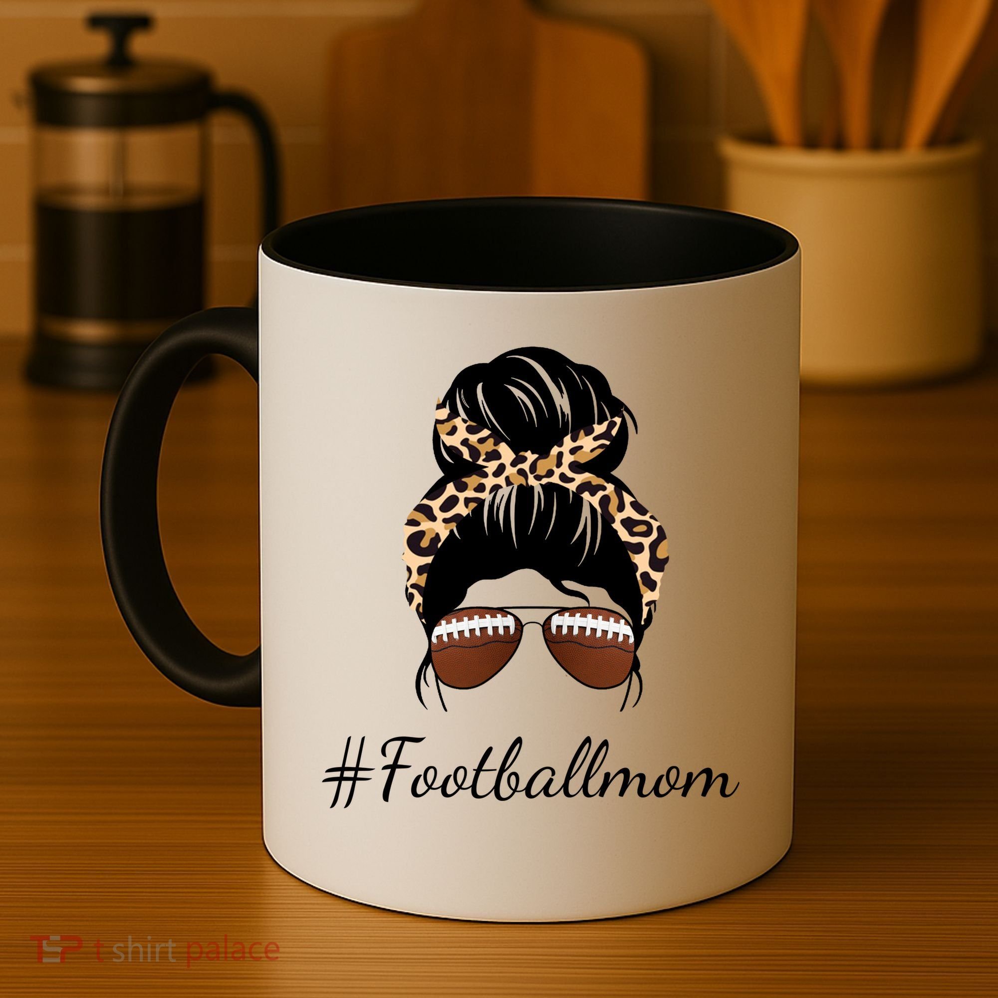 Football Mom Leopard And Messy Bun Coffee Mug