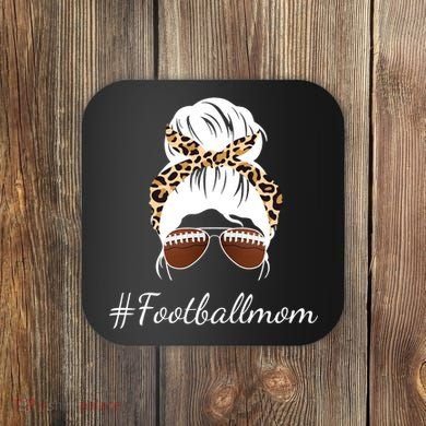 Football Mom Leopard And Messy Bun Coaster