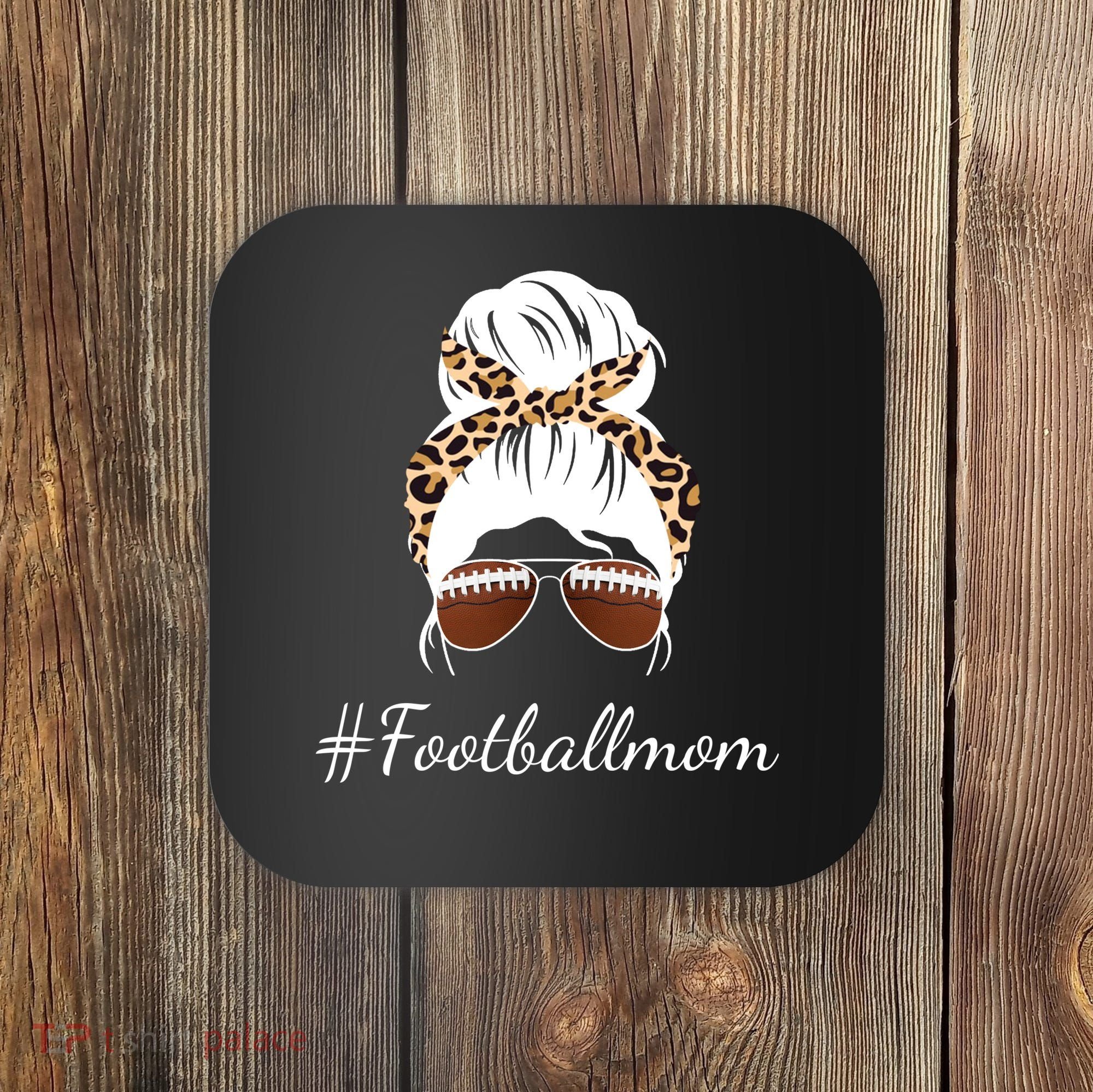 Football Mom Leopard And Messy Bun Coaster