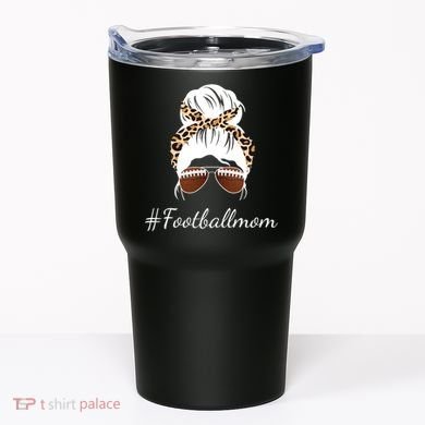 Football Mom Leopard And Messy Bun Tumbler