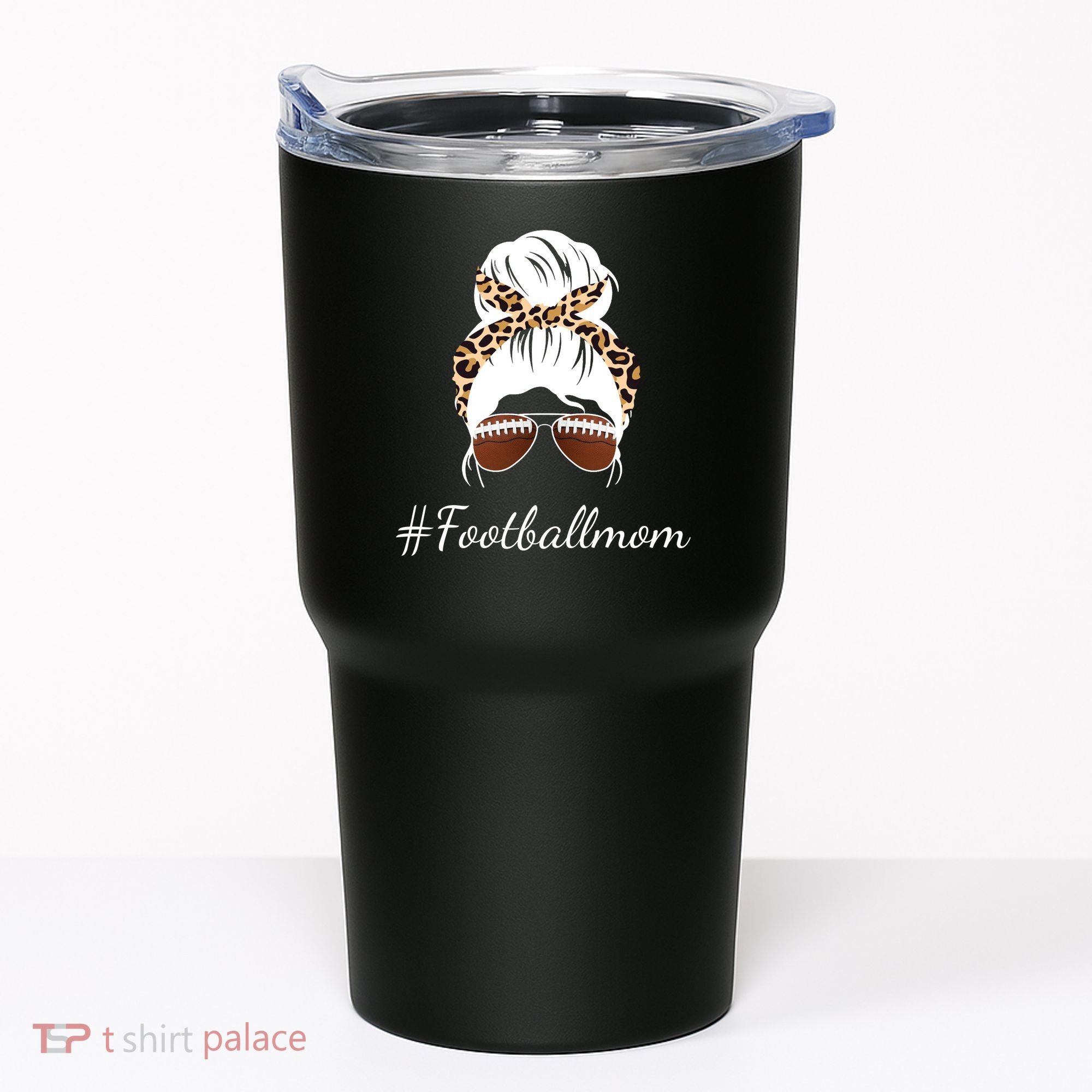 Football Mom Leopard And Messy Bun Tumbler