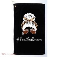 Football Mom Leopard And Messy Bun Golf Towel thumb 0