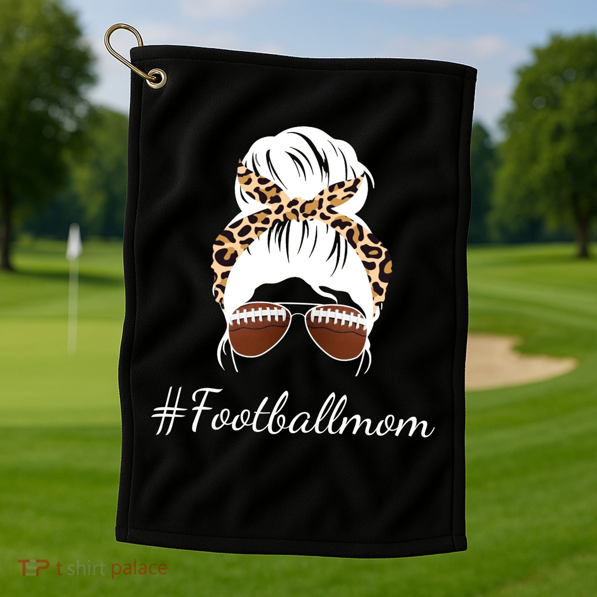 Football Mom Leopard And Messy Bun Golf Towel