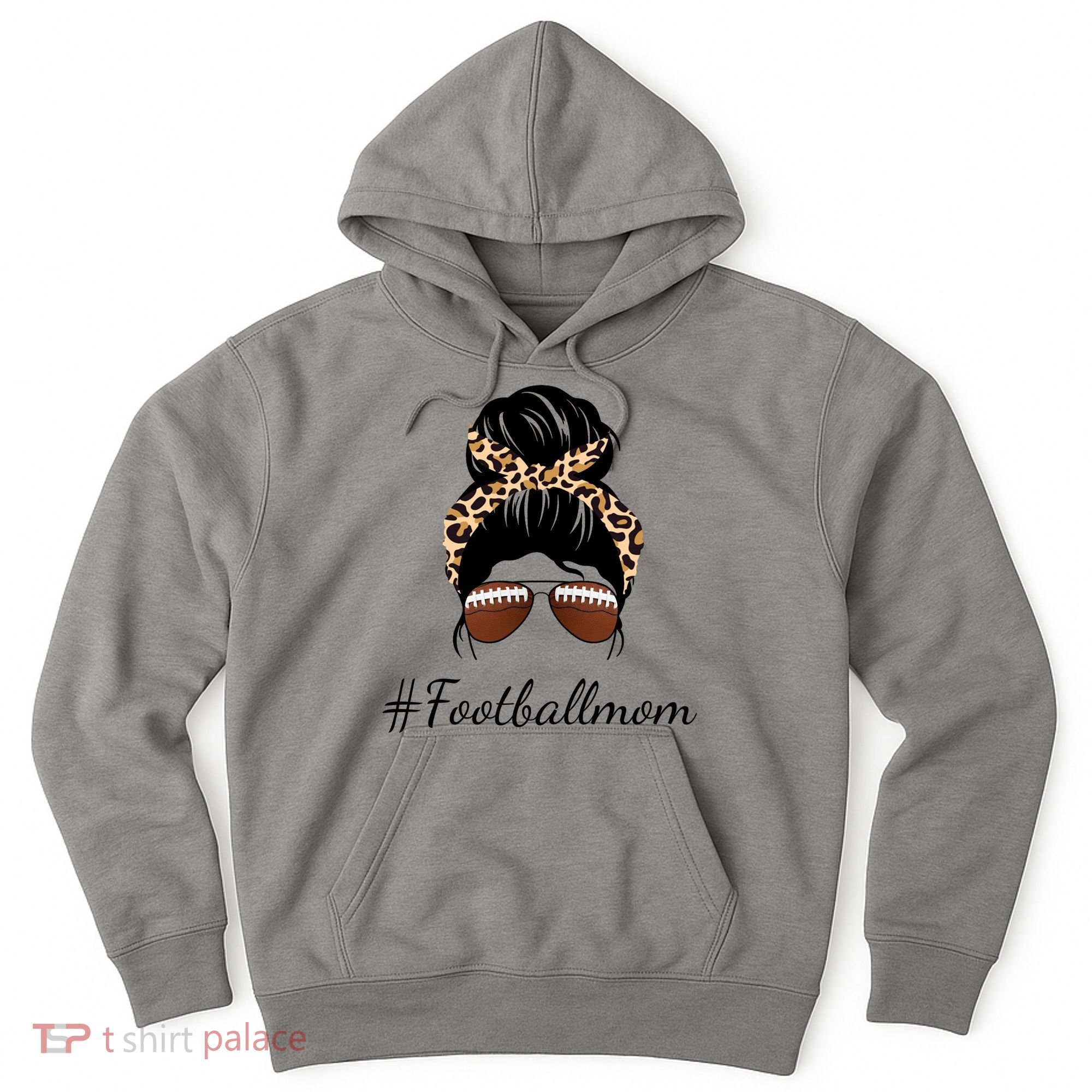 Football Mom Leopard And Messy Bun Hoodie