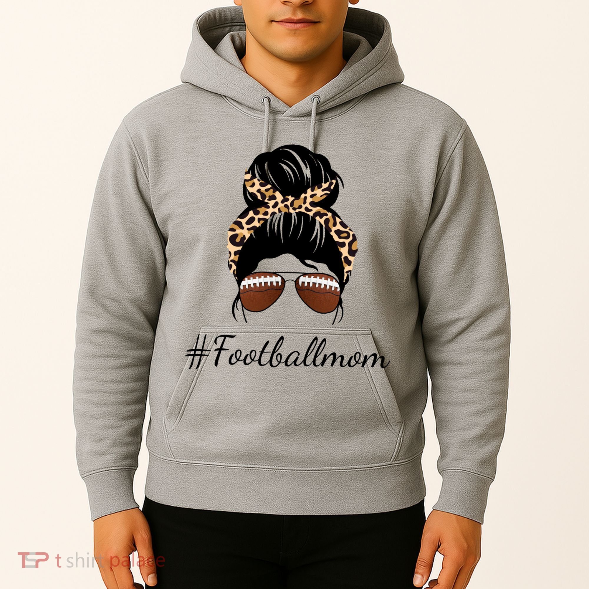 Football Mom Leopard And Messy Bun Hoodie