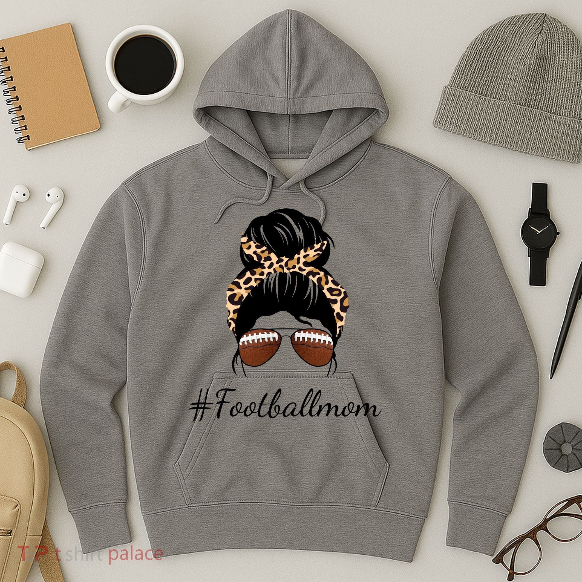 Football Mom Leopard And Messy Bun Hoodie