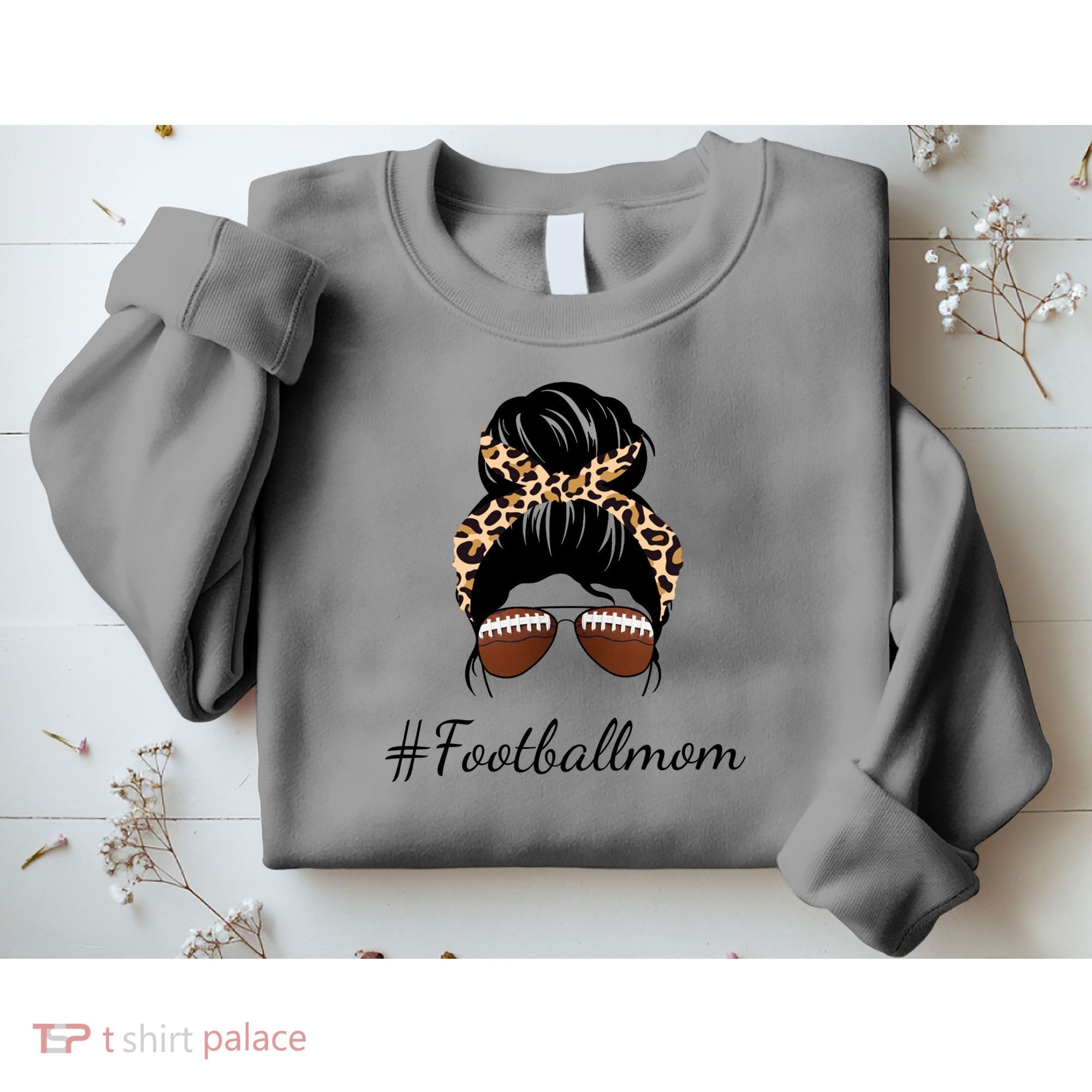 Football Mom Leopard And Messy Bun Sweatshirt