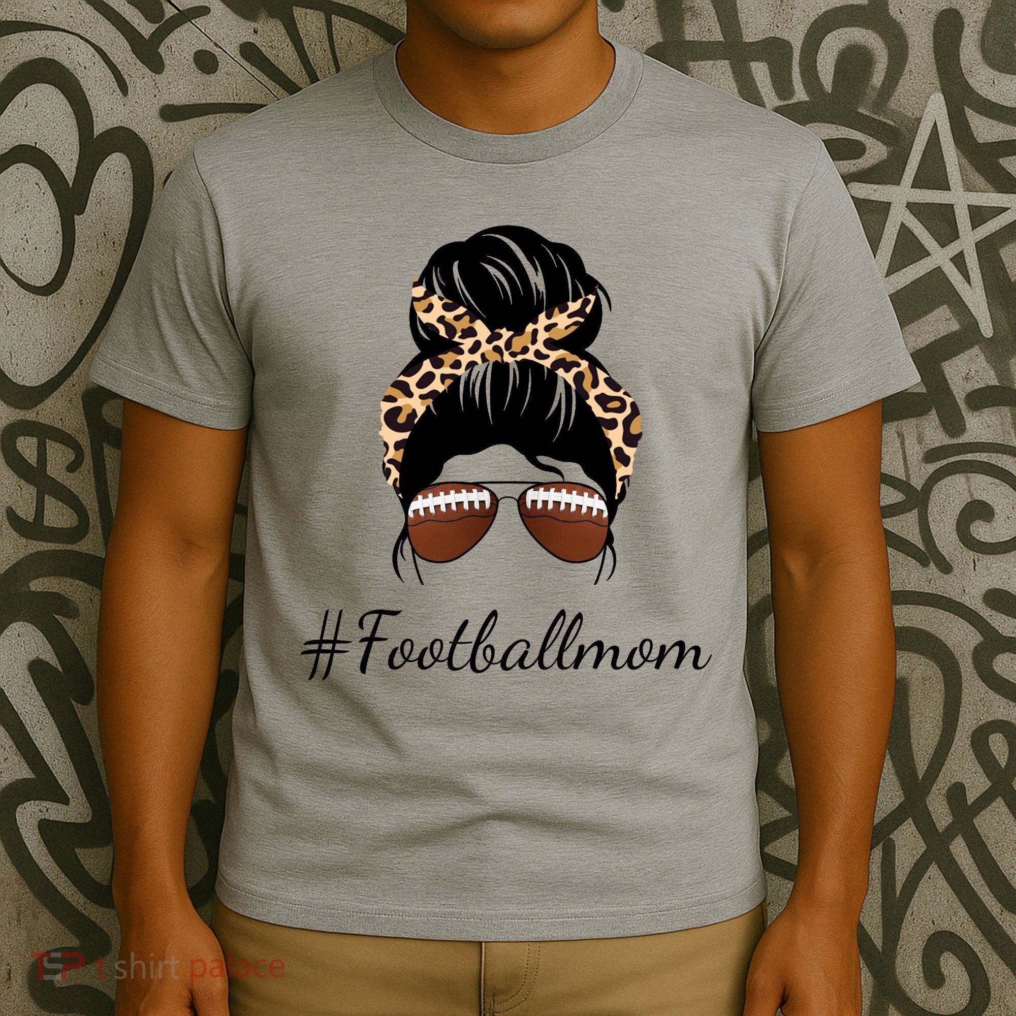Football Mom Leopard And Messy Bun T-Shirt