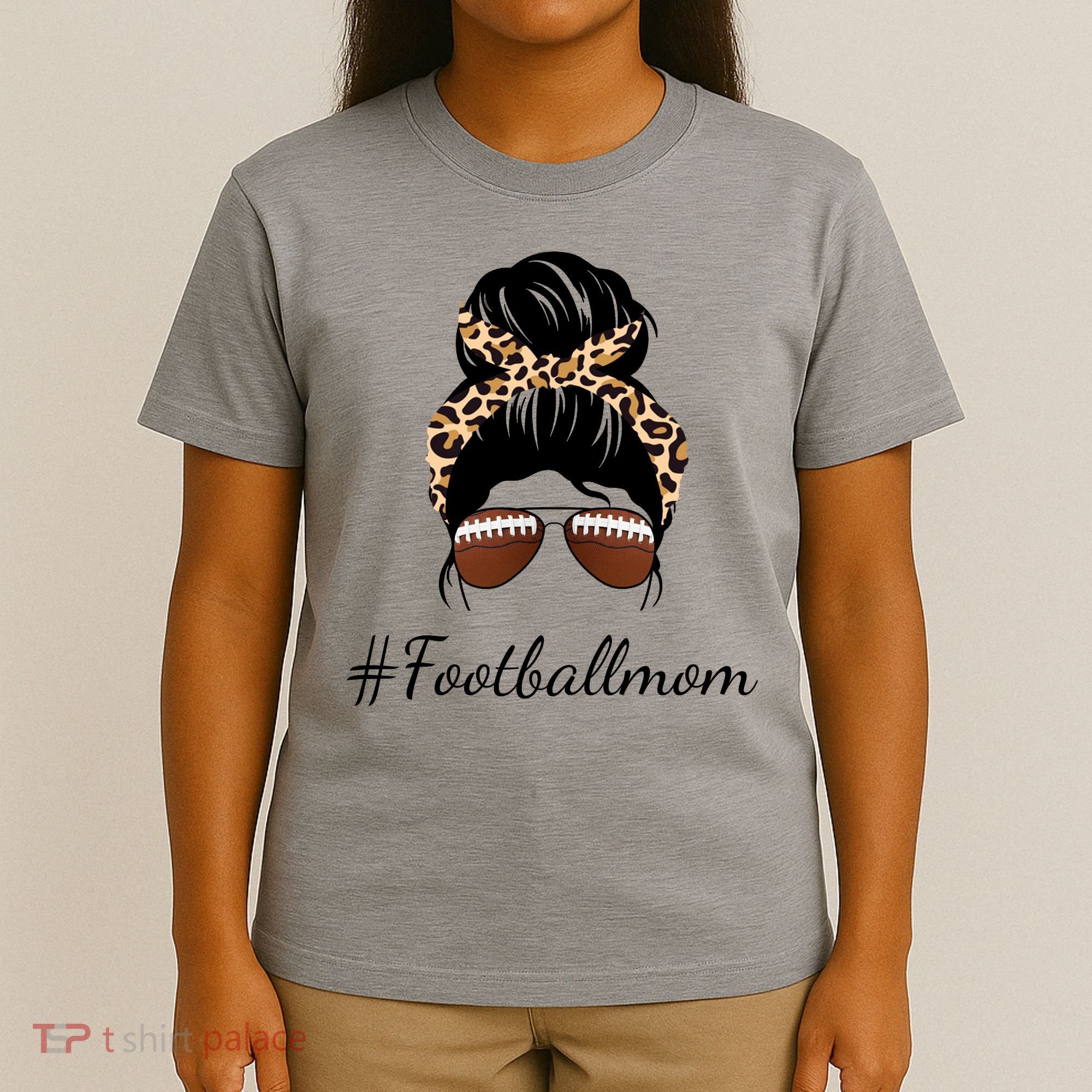 Football Mom Leopard And Messy Bun T-Shirt