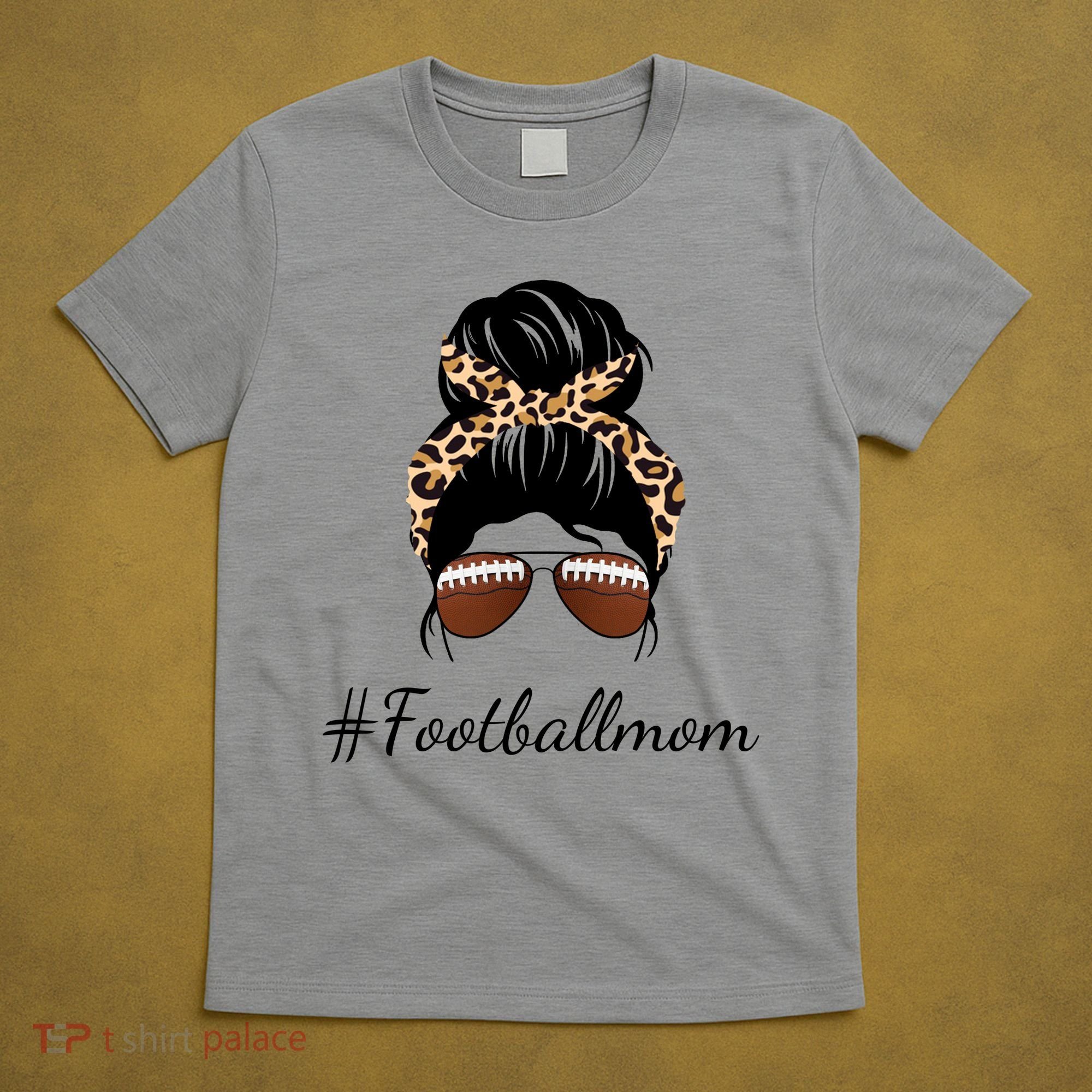 Football Mom Leopard And Messy Bun T-Shirt