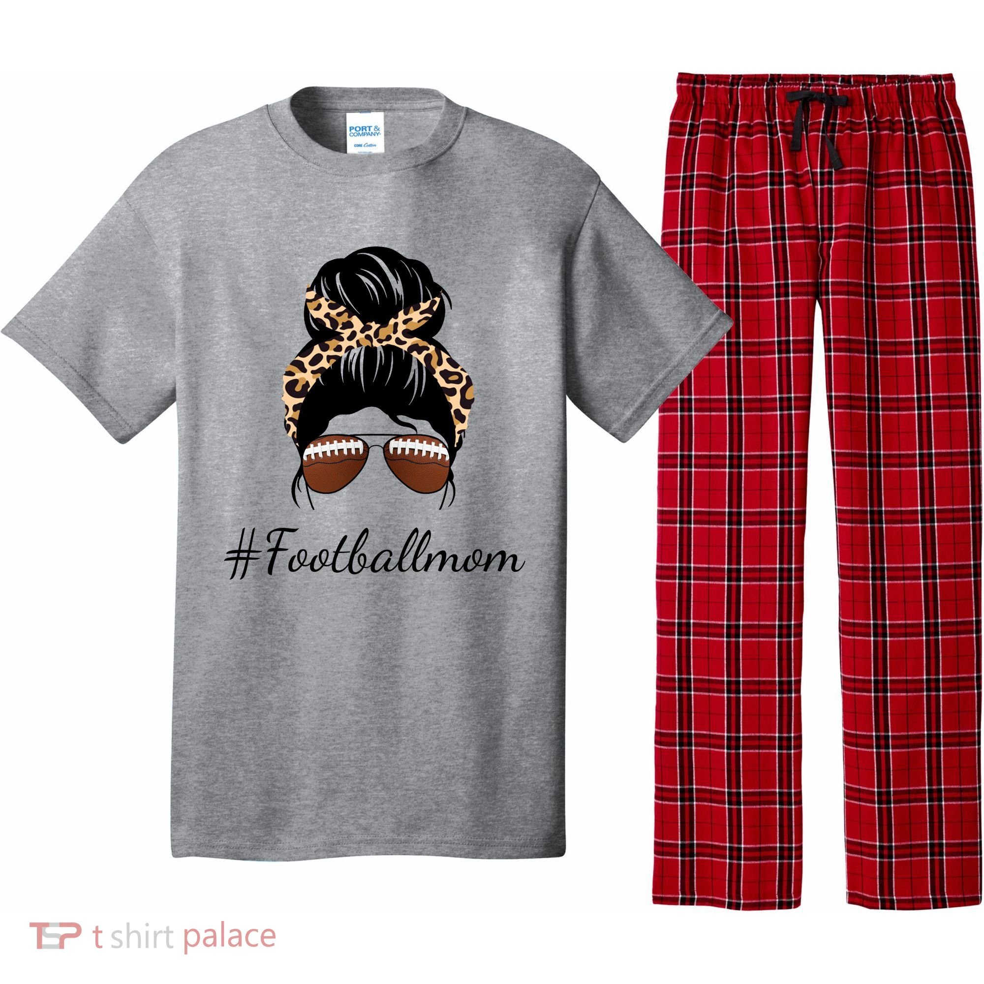Football Mom Leopard And Messy Bun Pajama Set