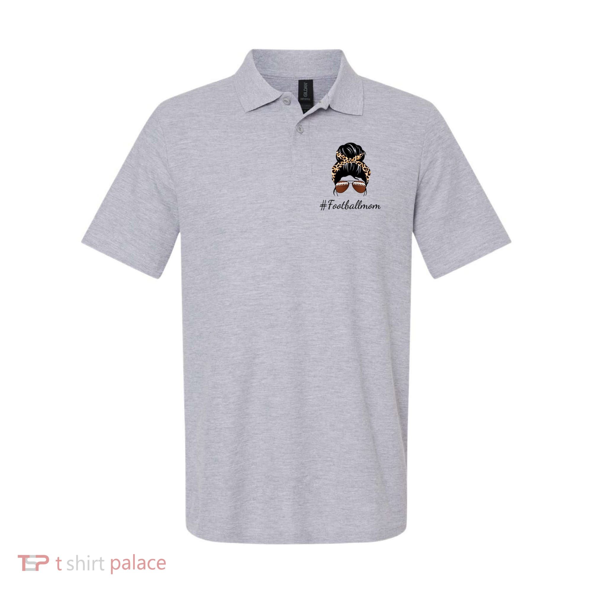 Football Mom Leopard And Messy Bun Polo