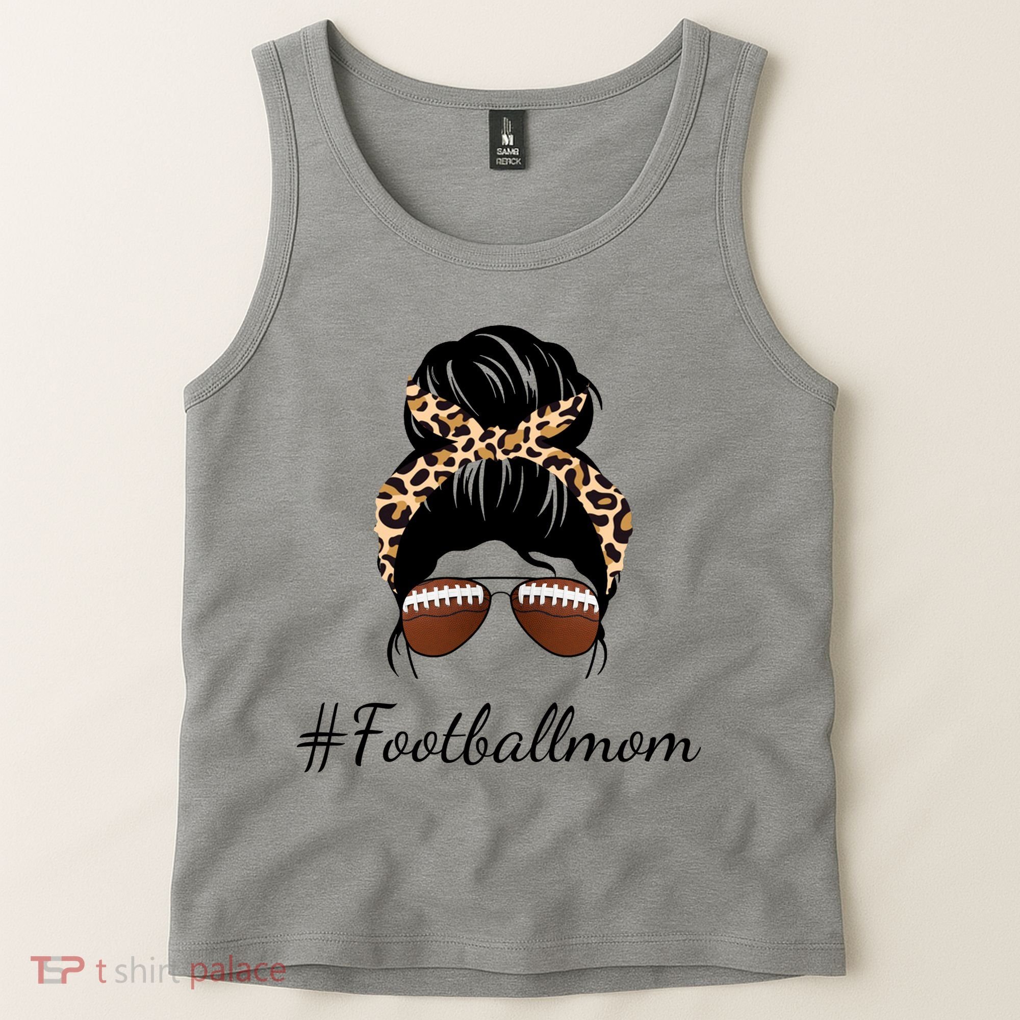 Football Mom Leopard And Messy Bun Tank Top