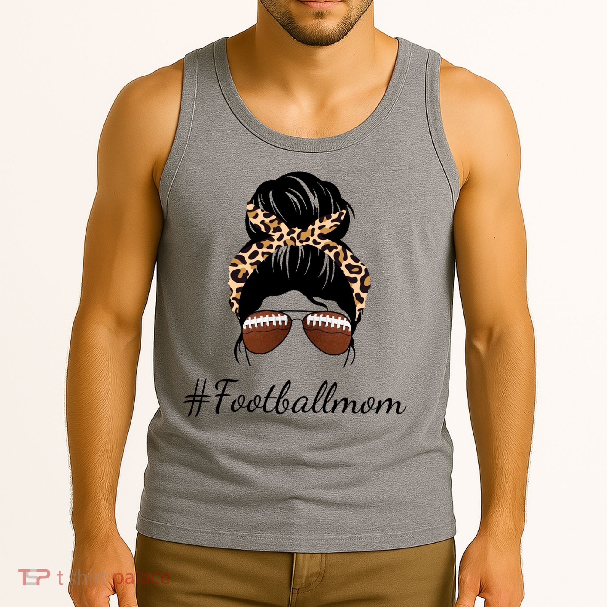 Football Mom Leopard And Messy Bun Tank Top