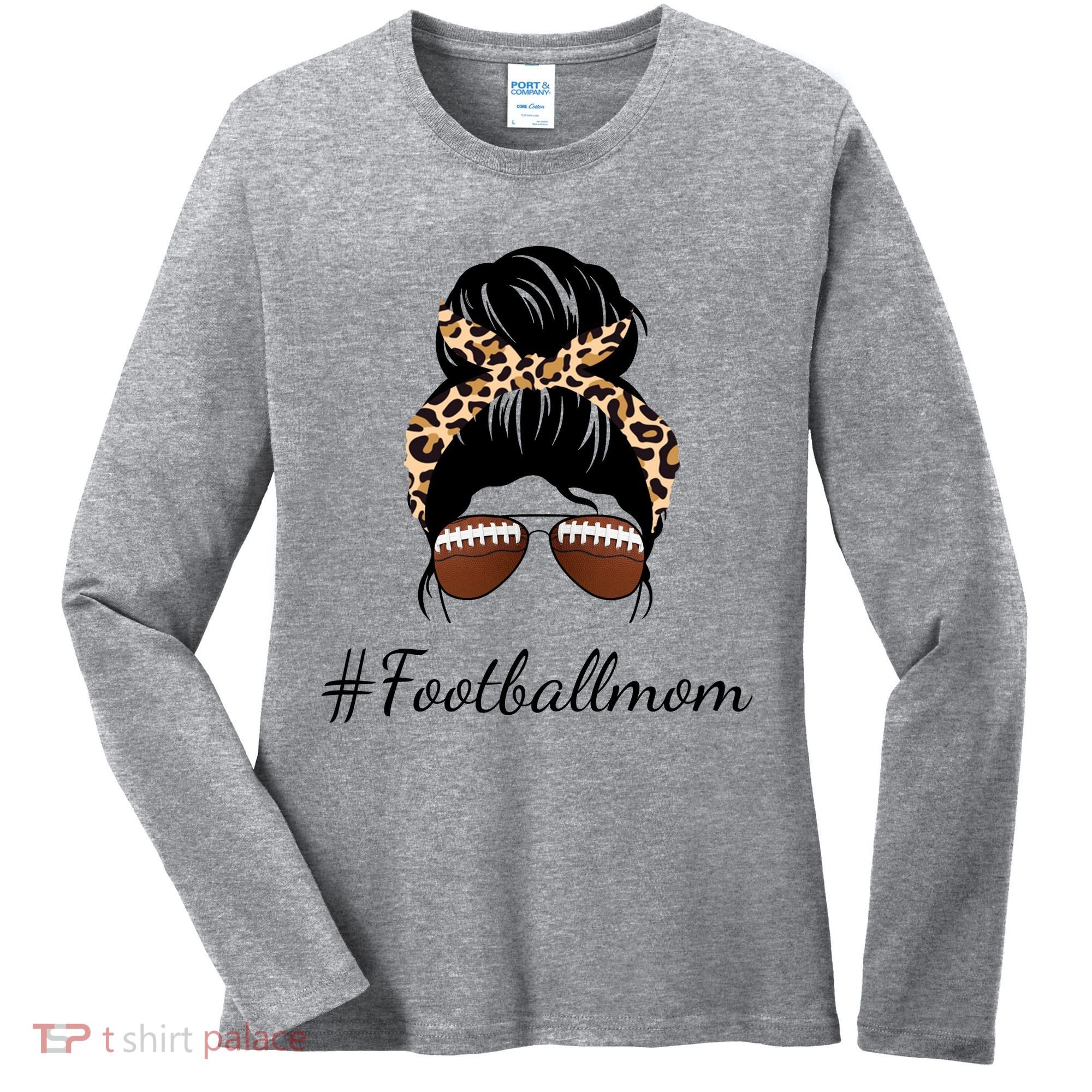 Football Mom Leopard And Messy Bun Women's Long Sleeve Shirt